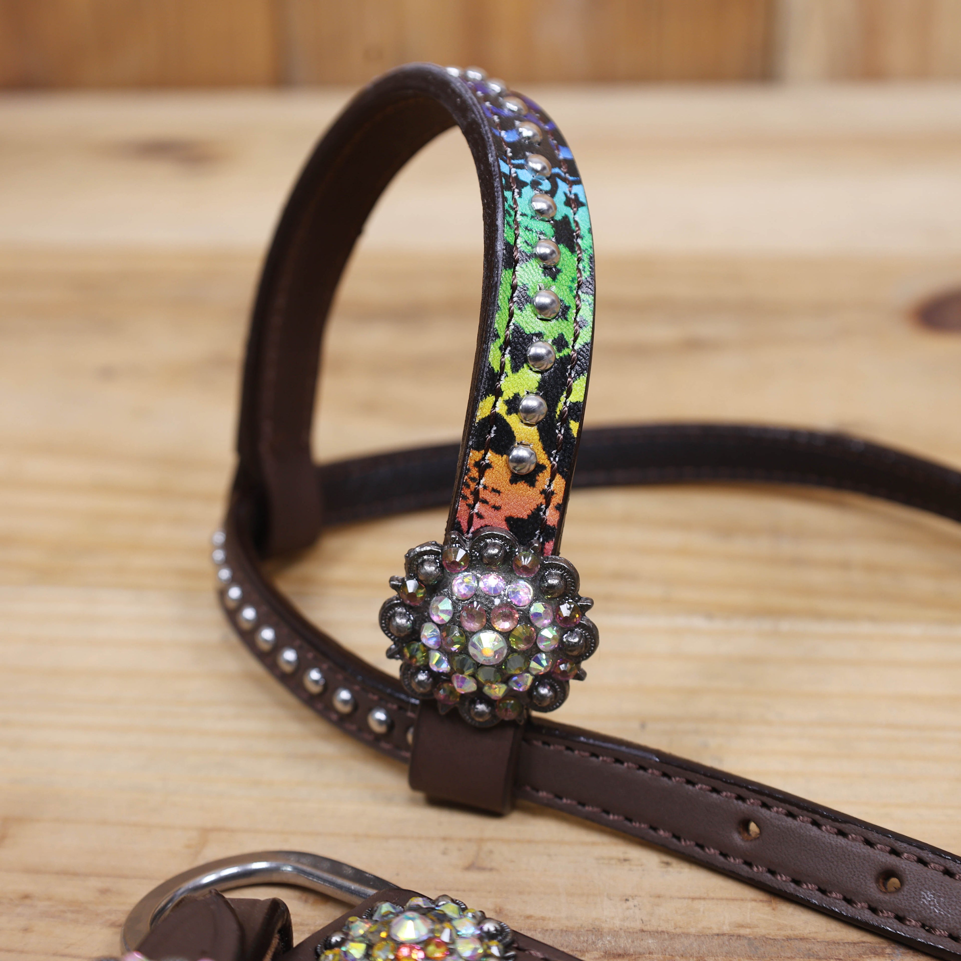 Western Halloween Headstall and Breast Collar Set Rainbow Style Halloween Print with Rhinestone Berry Conchos MOUSM