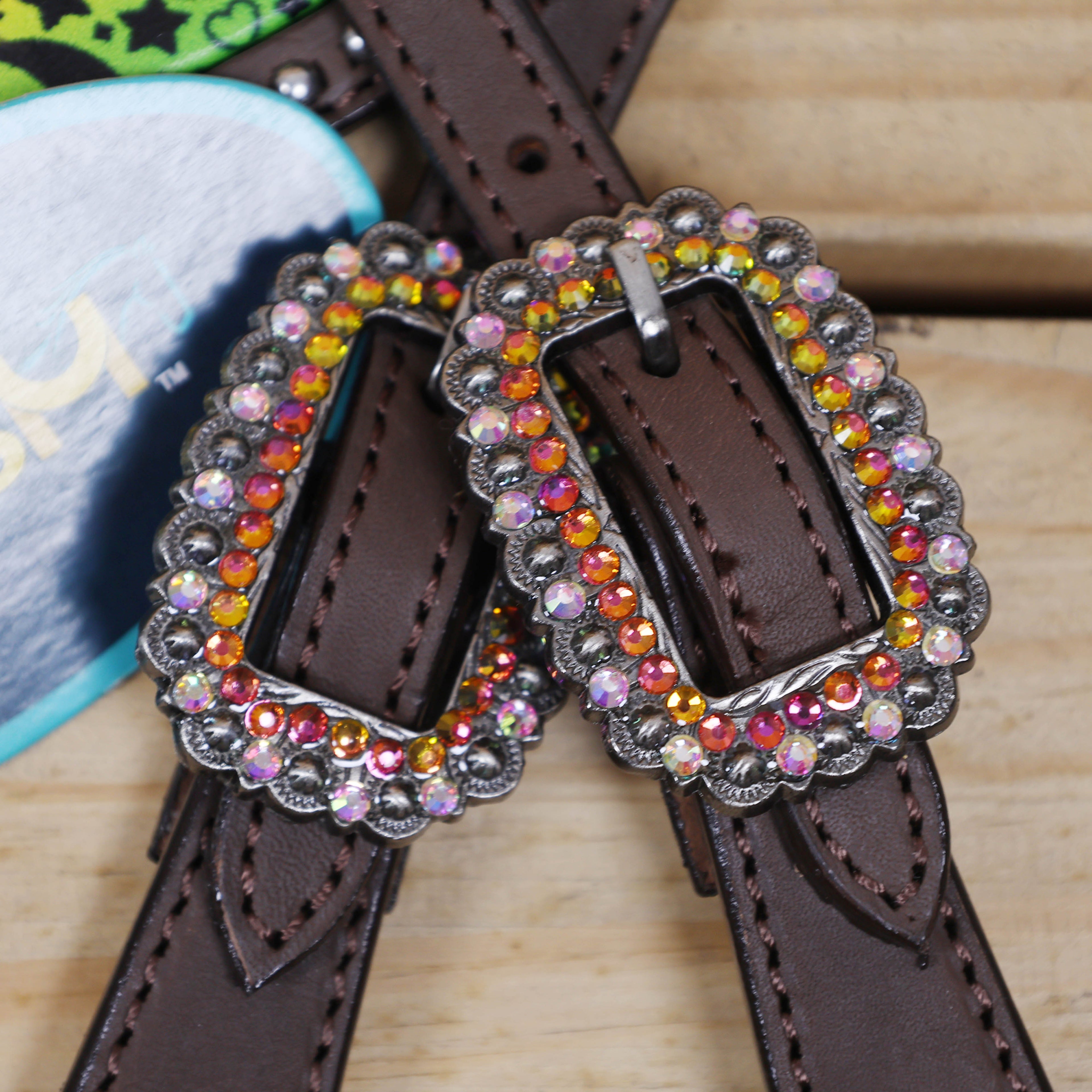 Western Halloween Headstall and Breast Collar Set Rainbow Style Halloween Print with Rhinestone Berry Conchos MOUSM