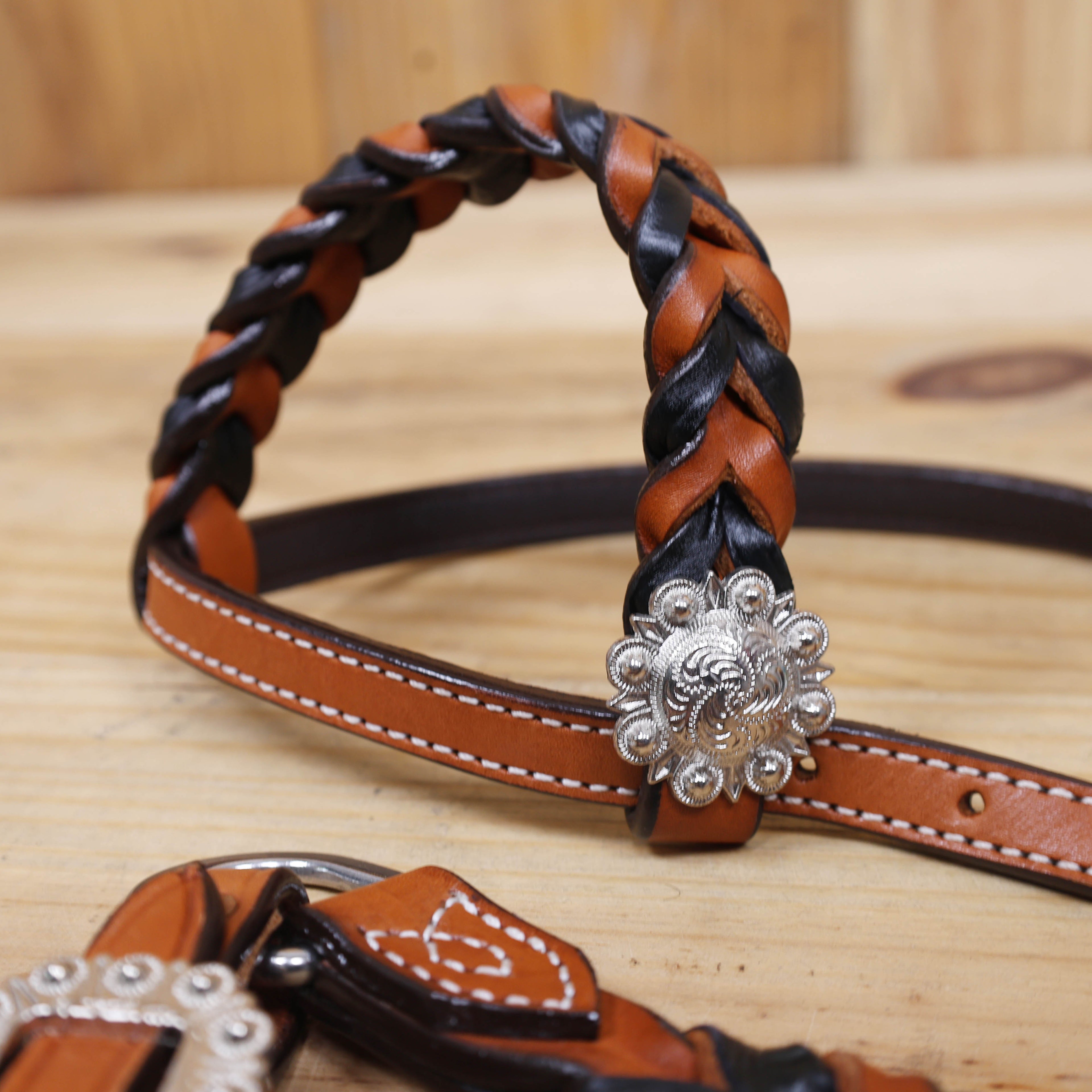 Western Headstall Set Decorated with Twisted Leather Braiding on Cheekpiece and One Ear, Cowboy Boot Engraved Gladiator Breast Collar MOUSM