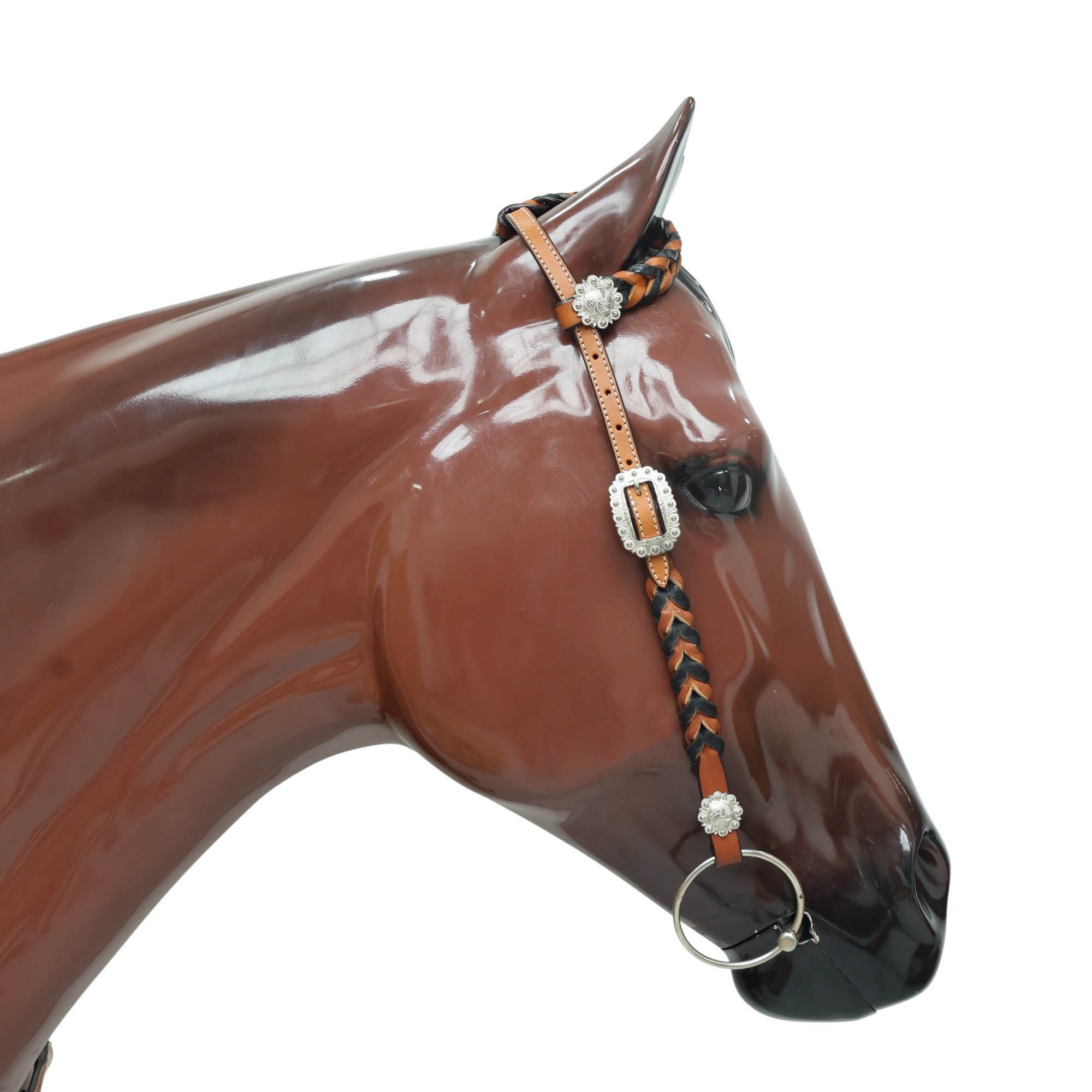 Western Headstall Set Decorated with Twisted Leather Braiding on Cheekpiece and One Ear, Cowboy Boot Engraved Gladiator Breast Collar MOUSM
