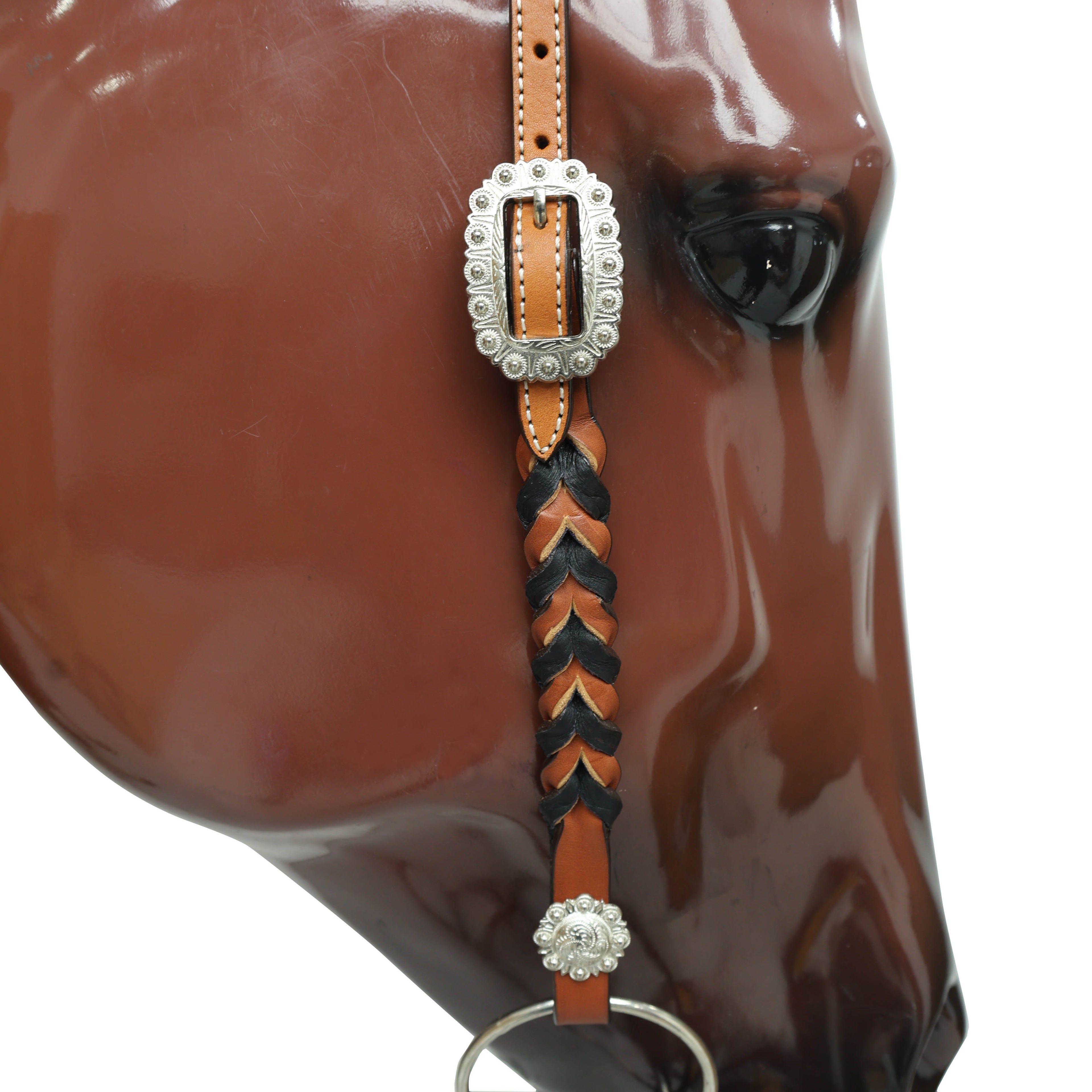 Western Headstall Set Decorated with Twisted Leather Braiding on Cheekpiece and One Ear, Cowboy Boot Engraved Gladiator Breast Collar MOUSM
