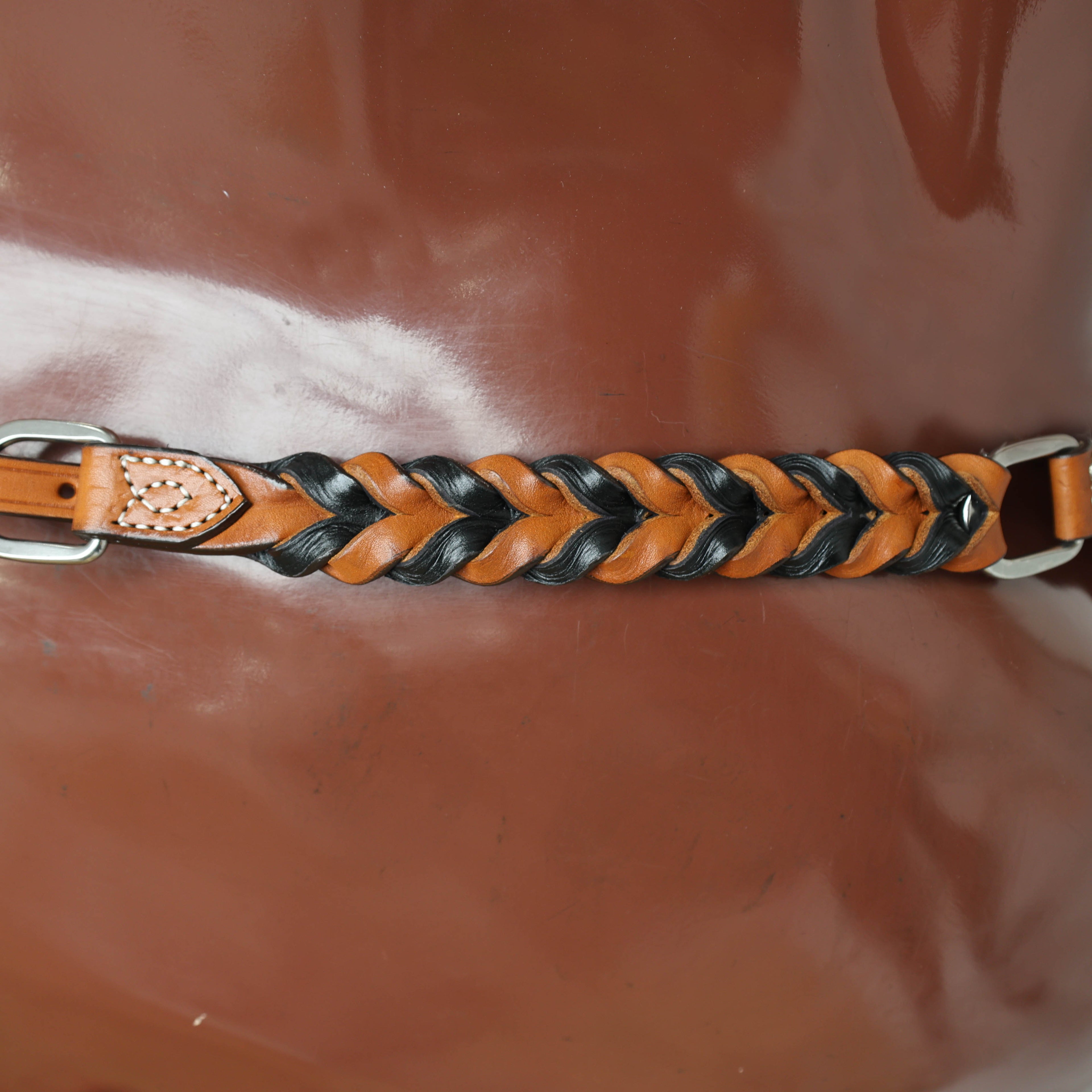 Western Headstall Set Decorated with Twisted Leather Braiding on Cheekpiece and One Ear, Cowboy Boot Engraved Gladiator Breast Collar MOUSM