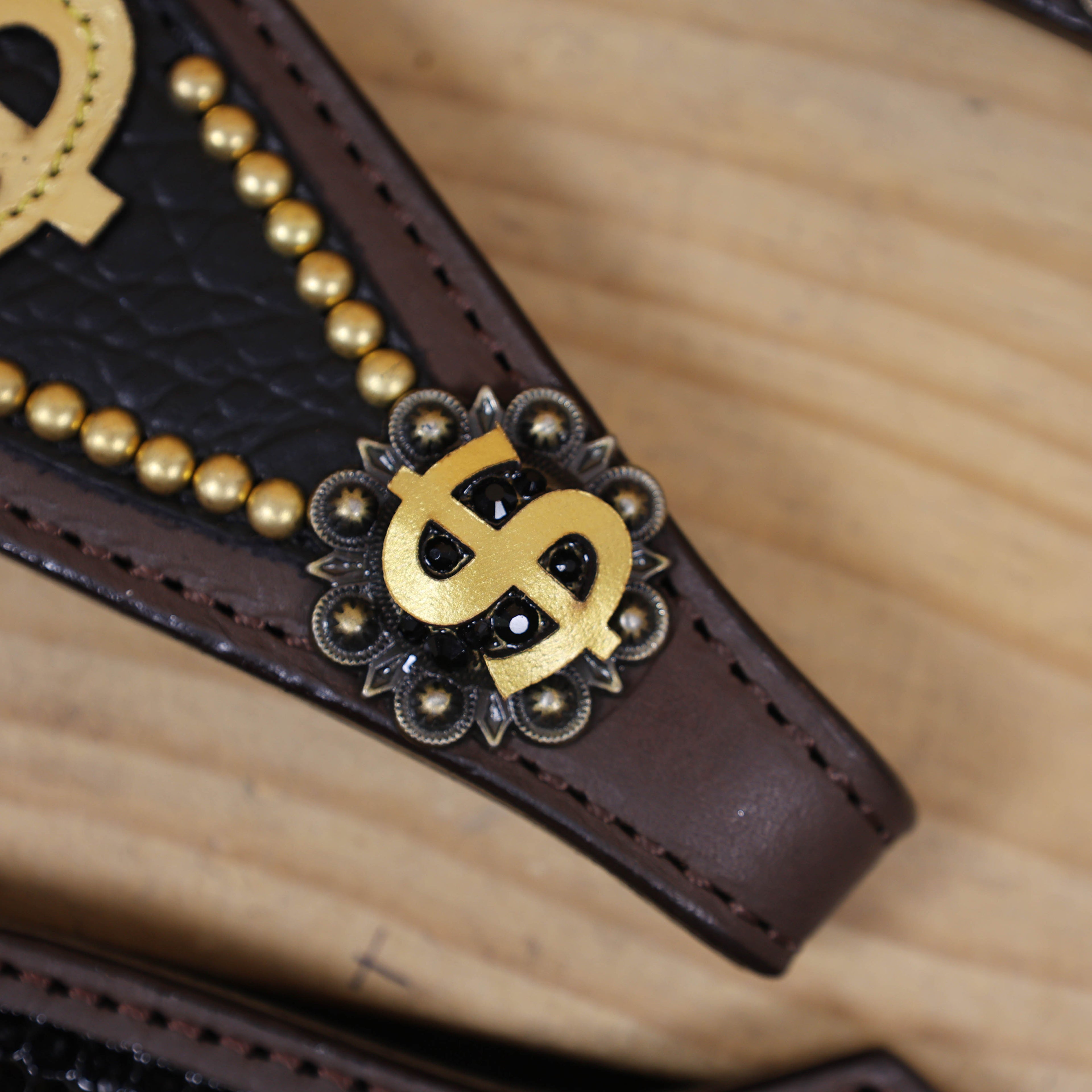 Western Horse Headstall Sets Millionaire Theme with 3D Golden Dollar Signs, Golden Studs, Dazzle Stone Work on Gladiator Breast Collar MOUSM