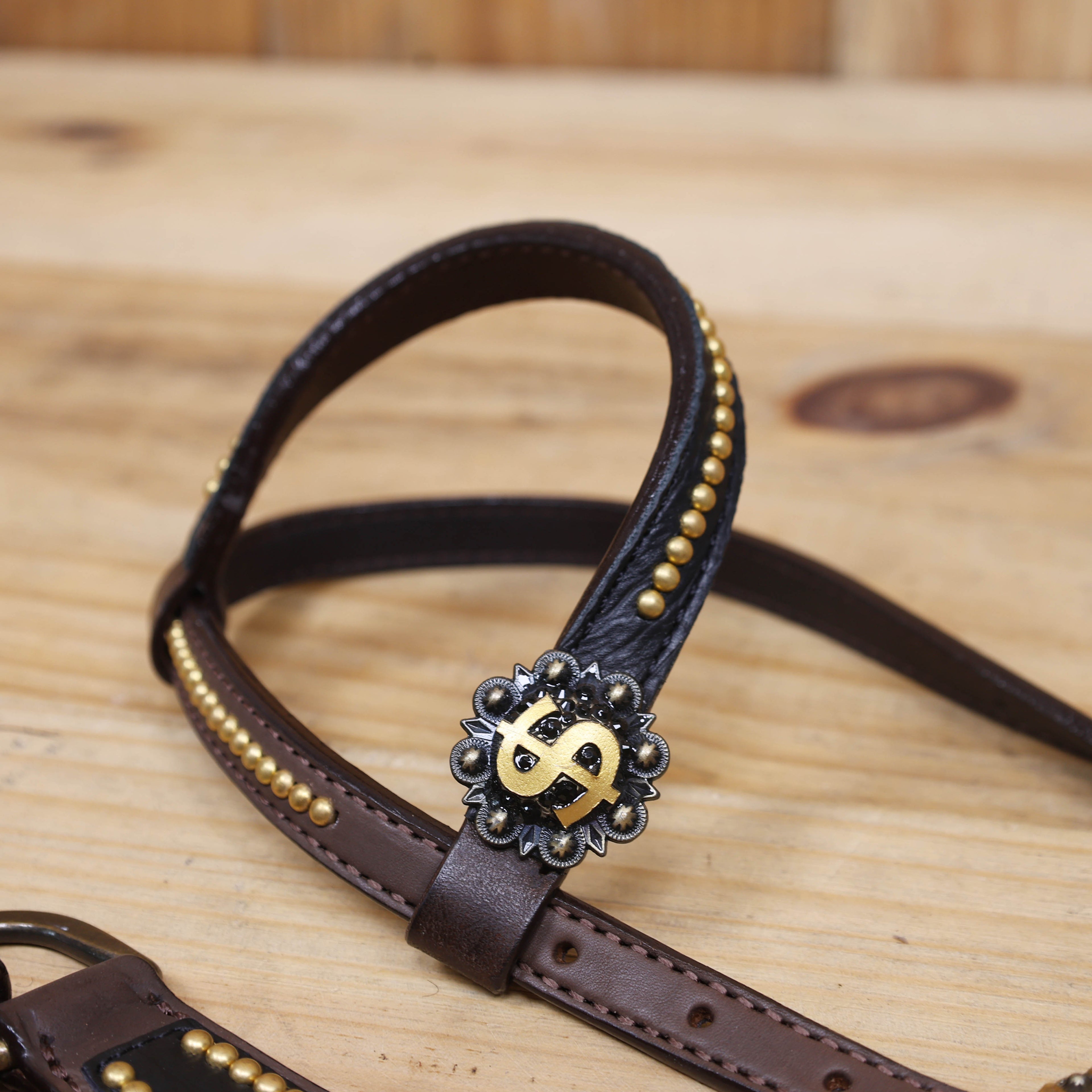 Western Horse Headstall Sets Millionaire Theme with 3D Golden Dollar Signs, Golden Studs, Dazzle Stone Work on Gladiator Breast Collar MOUSM