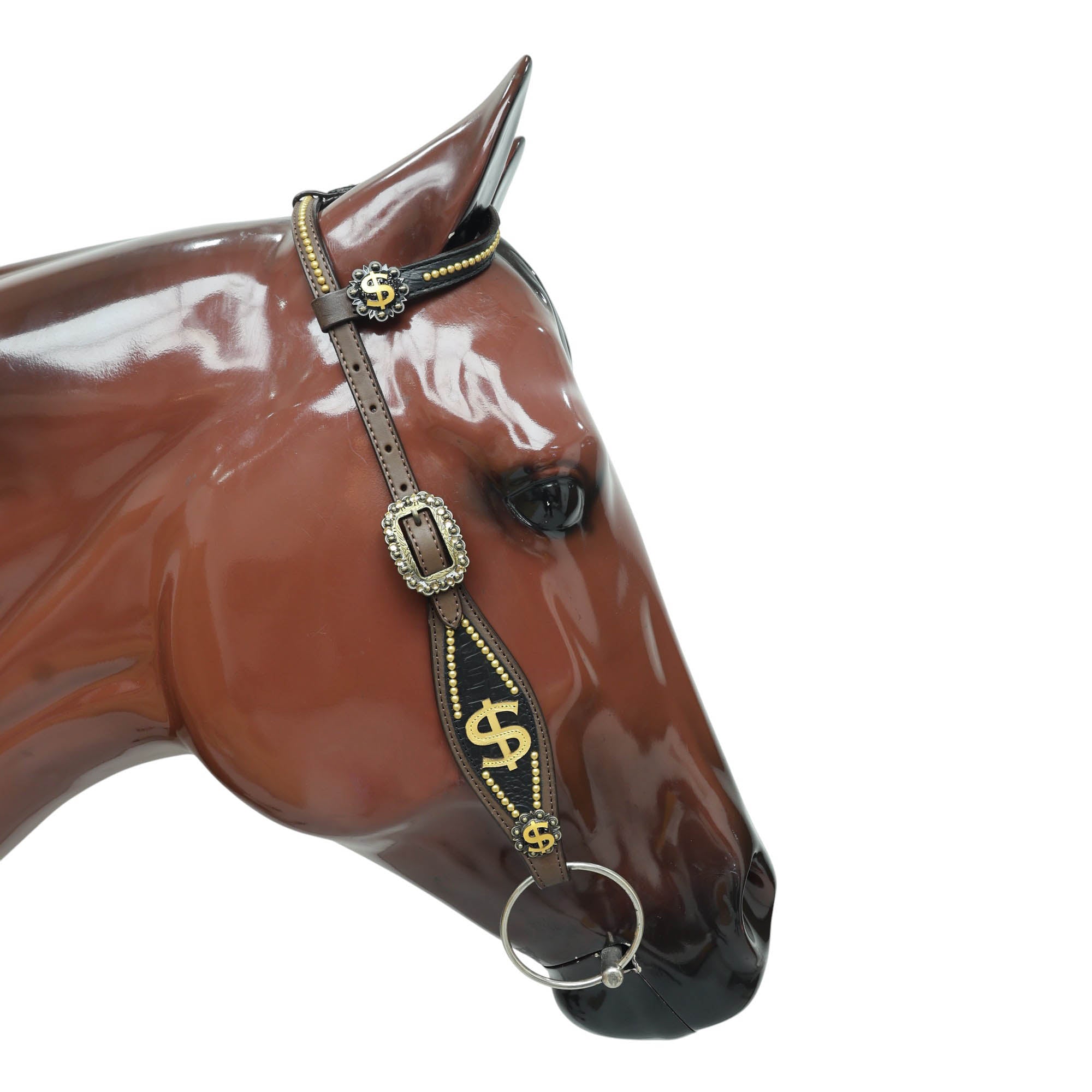 Western Horse Headstall Sets Millionaire Theme with 3D Golden Dollar Signs, Golden Studs, Dazzle Stone Work on Gladiator Breast Collar MOUSM