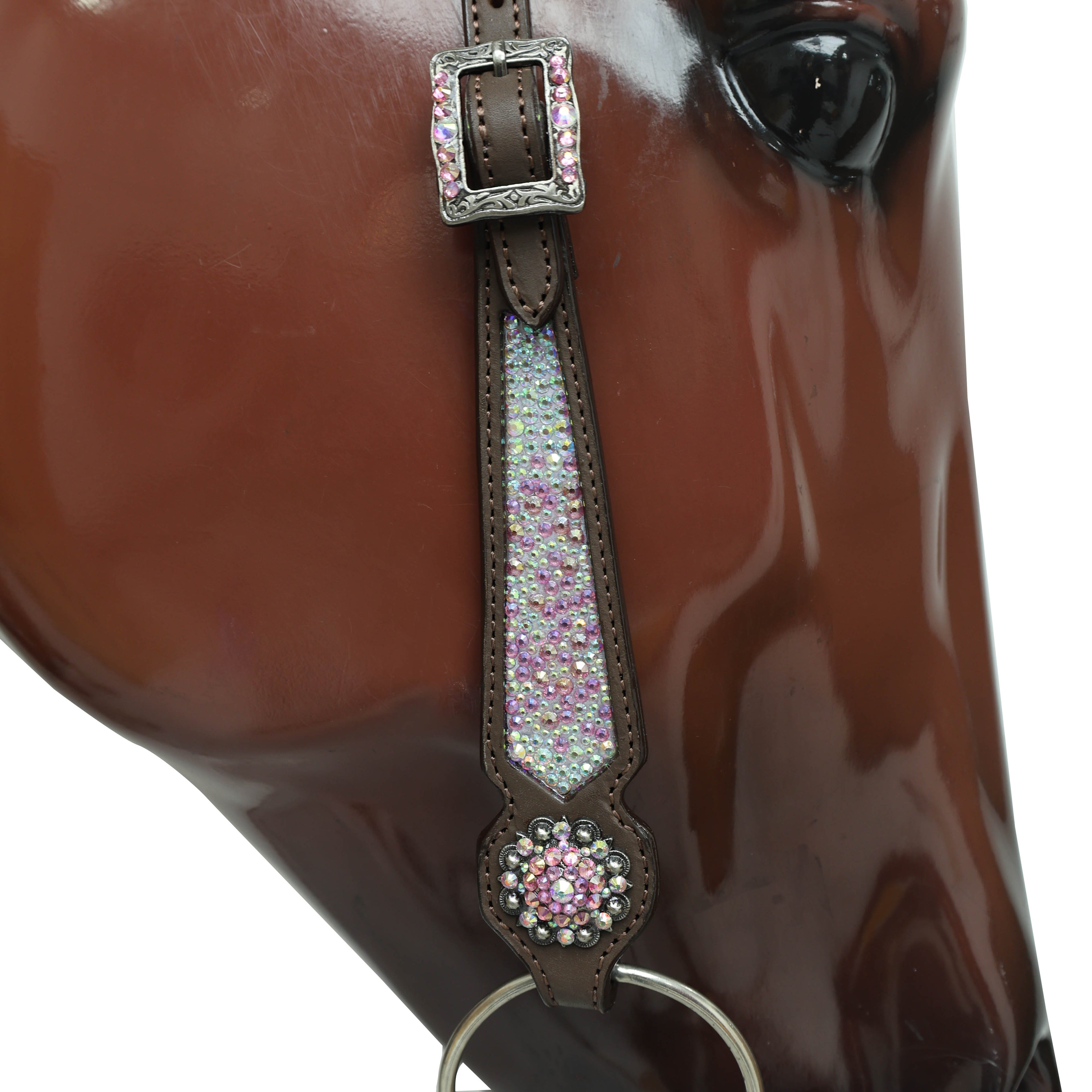 Western Horse Tack Set Decorated with Butterfly Print with Dazzle Pink and AB Stone Work on Gladiator Style Breast Collar and Rhinestone Berry Conchos MOUSM
