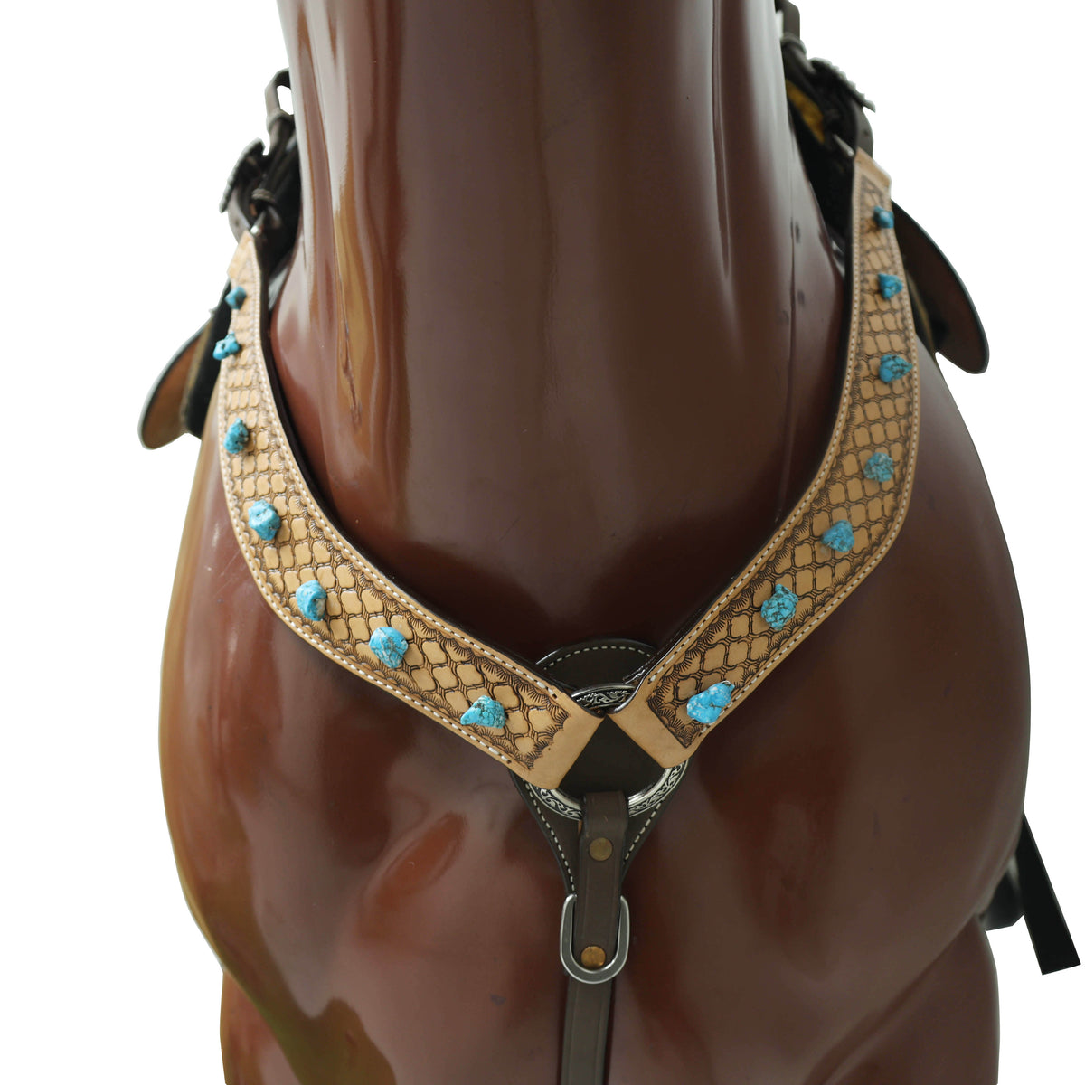Big Turquoise Stone with Window Tooling Headstall Tack Set
