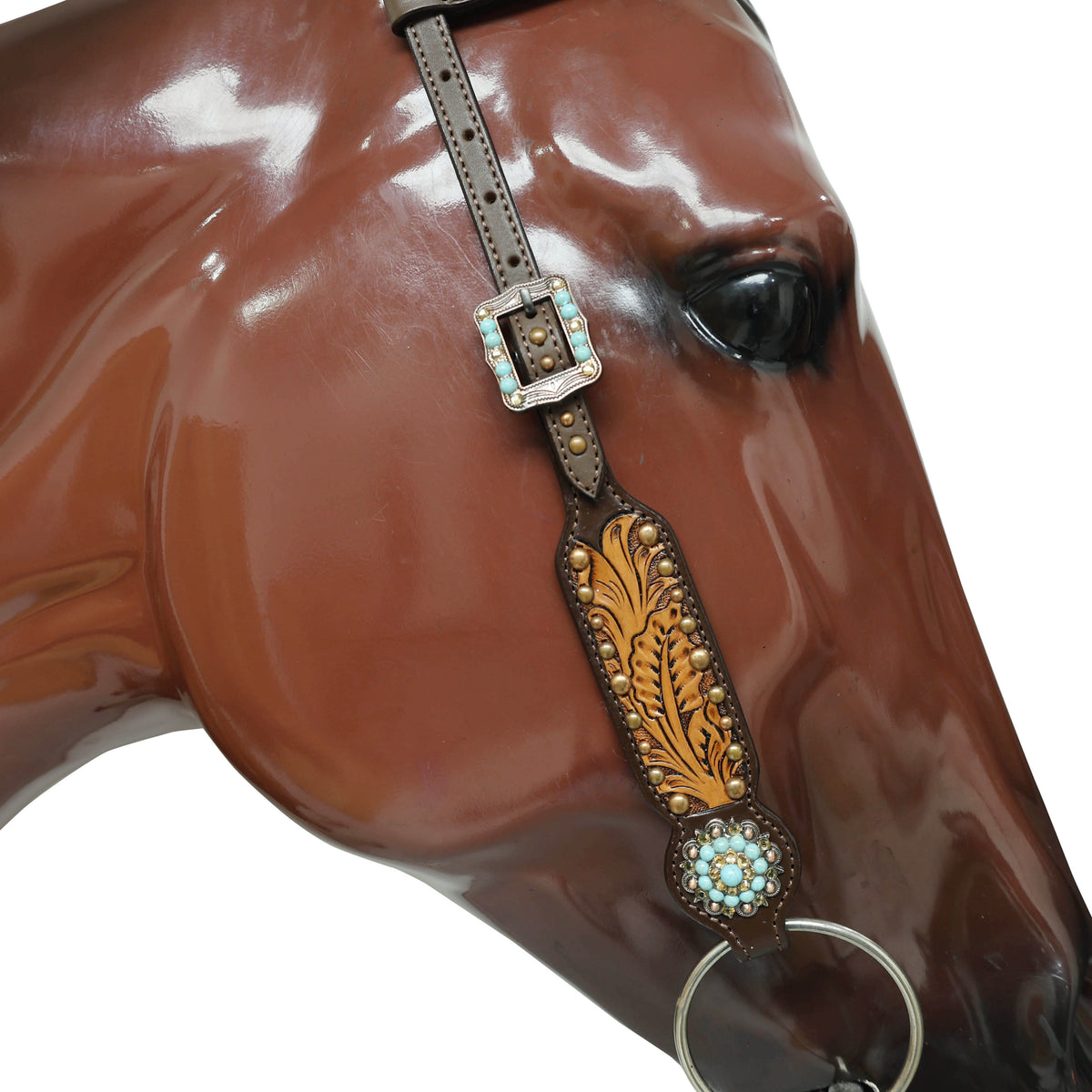 Leaf Carving with Golden Leather 3D Flower Horse Tack Set