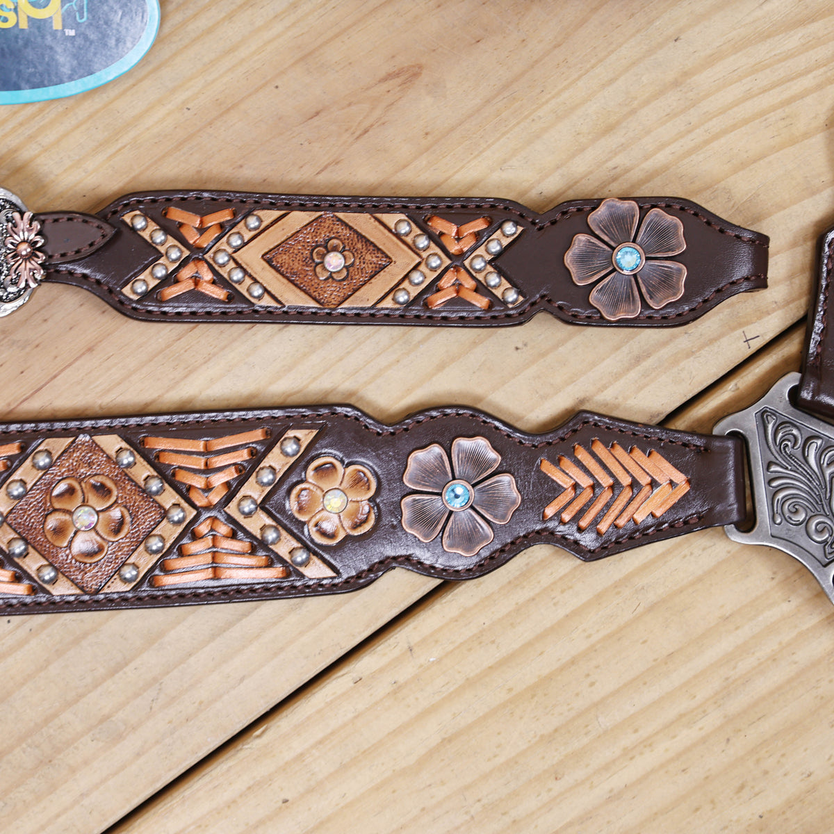 Arrow Raw Hide Braiding and Flower Carving Headstall Tack Set