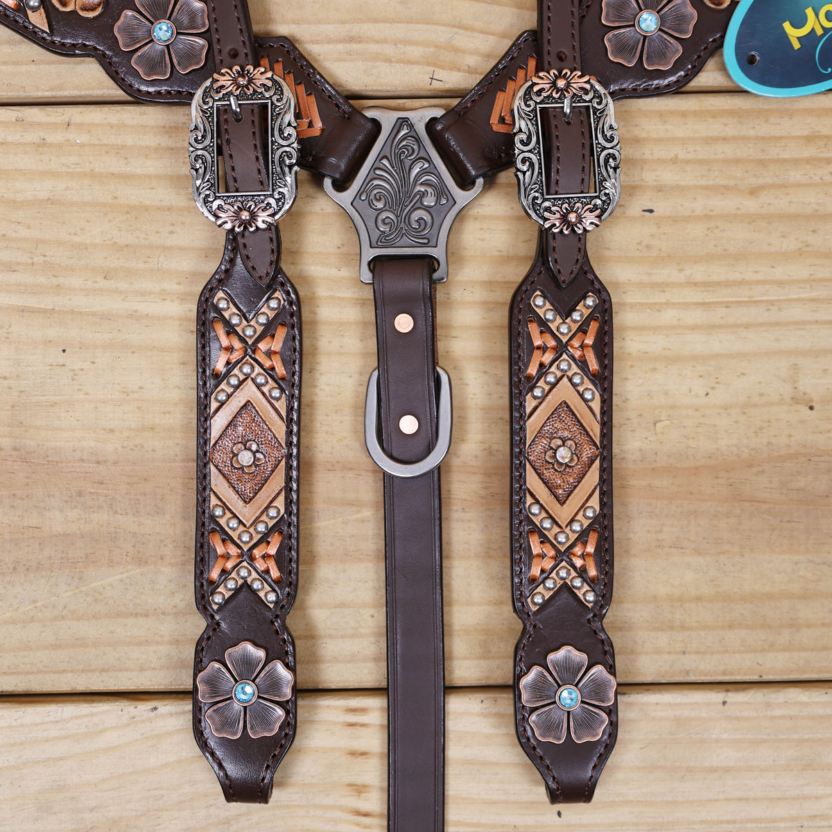 Arrow Raw Hide Braiding and Flower Carving Headstall Tack Set