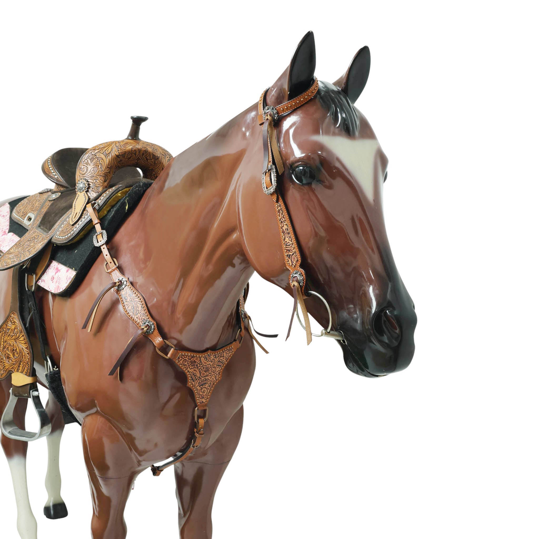 Western Leather Headstall & Breast Collar Tack Set – Brown Leaf & Flower Embossed Leather