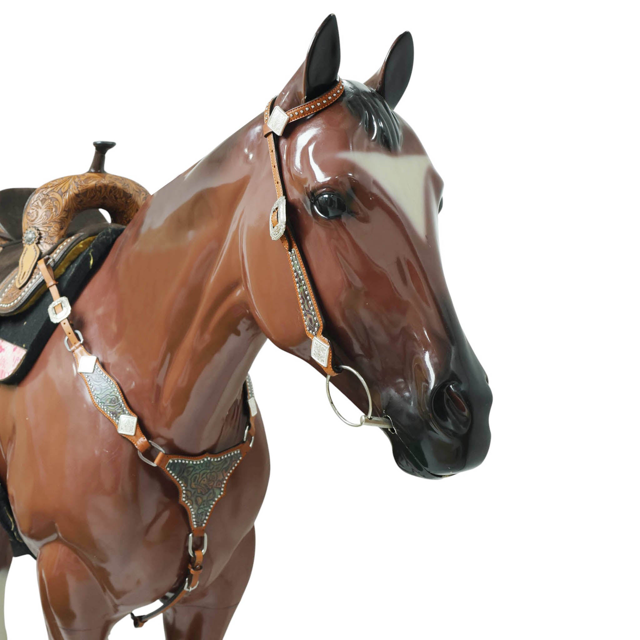 Western Leather Headstall & Breast Collar Set – Rainbow Rose Embossed Leather