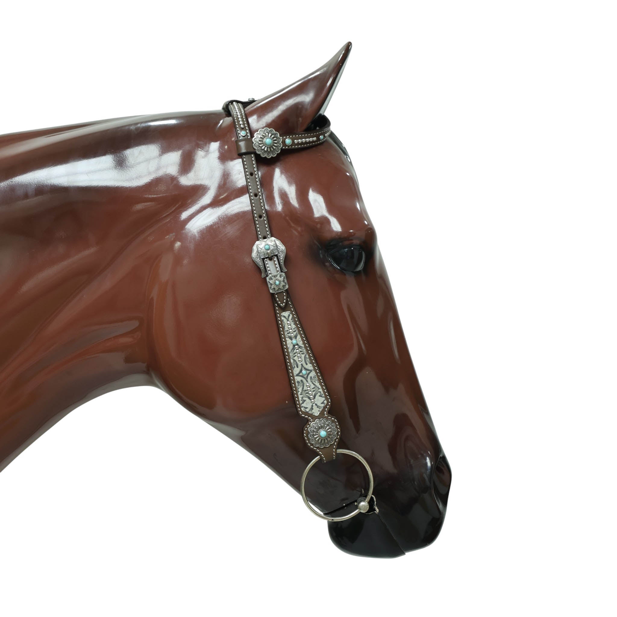 Western Leather Headstall and Breast Collar Tack Set – Silver & Gray Aztec Embossed