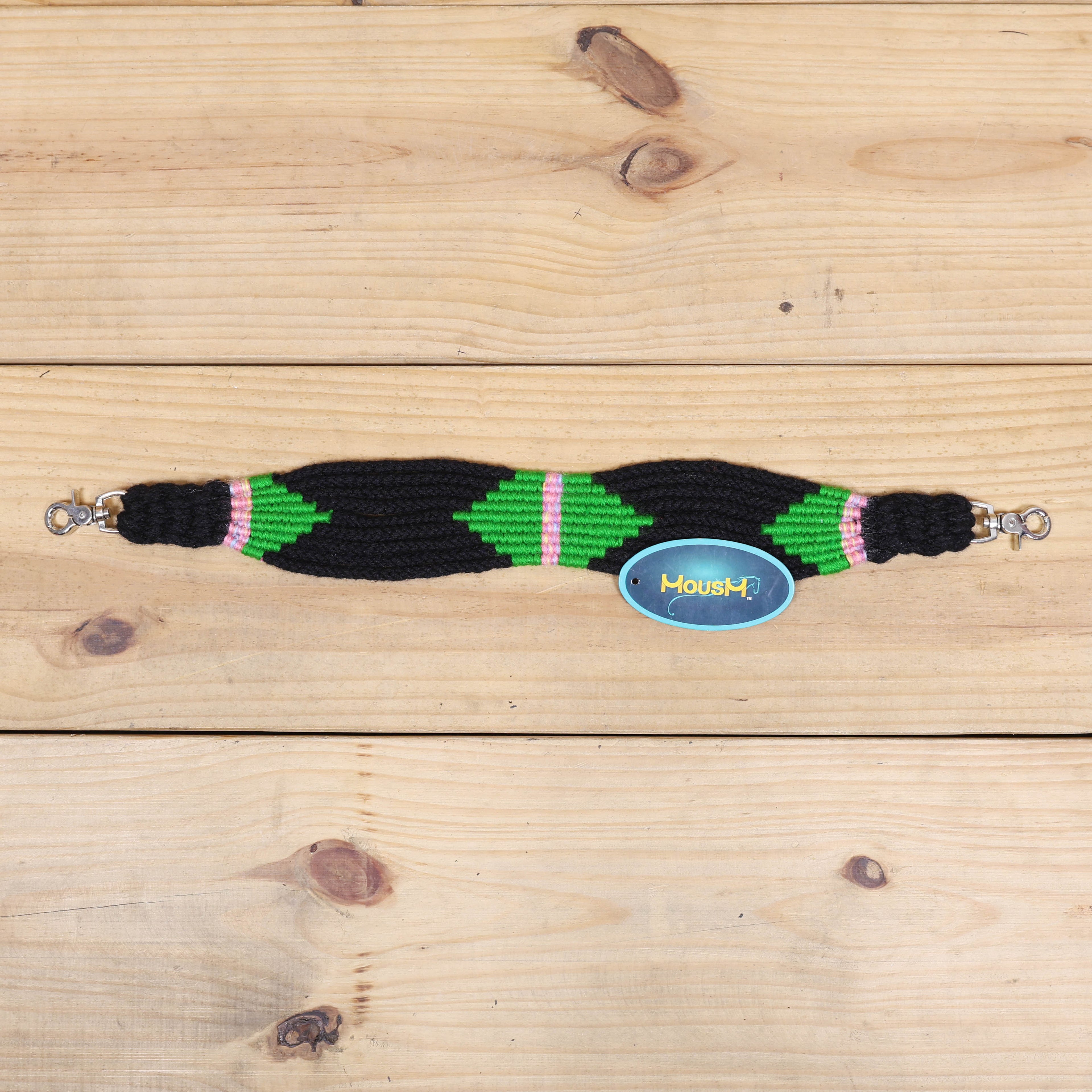 Green and Black Mohair Western Headstall Tack Set with 32” Front Girth – Complete Set with Breast Collar, Bronc Halter & Wither Strap – Antique Copper Hardware – Handcrafted