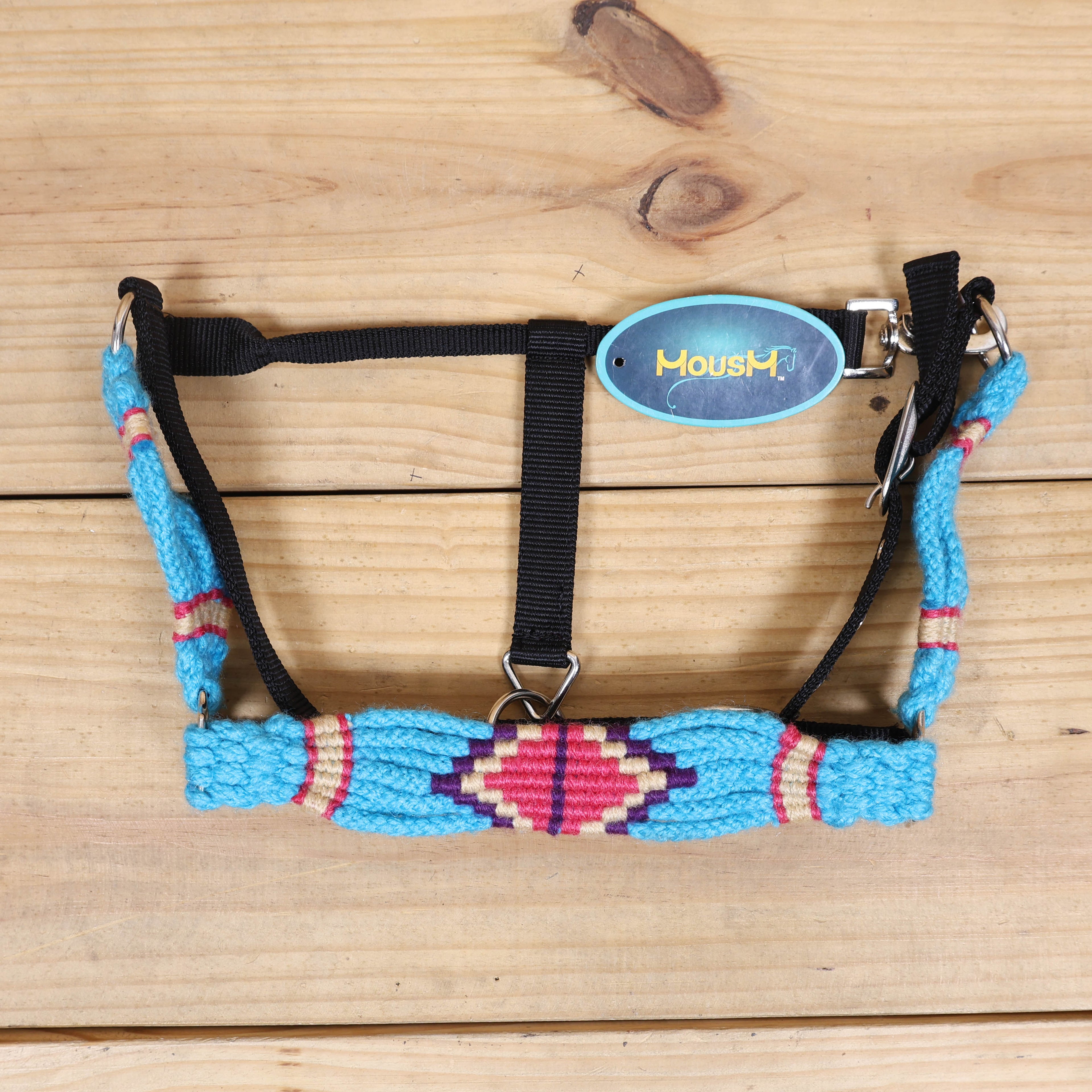 Sky Blue, Light Red & Purple Mohair Western Headstall Tack Set with 32” Front Girth – Complete 5-Piece Set on Argentina Leather – Antique Copper Hardware – Handcrafted