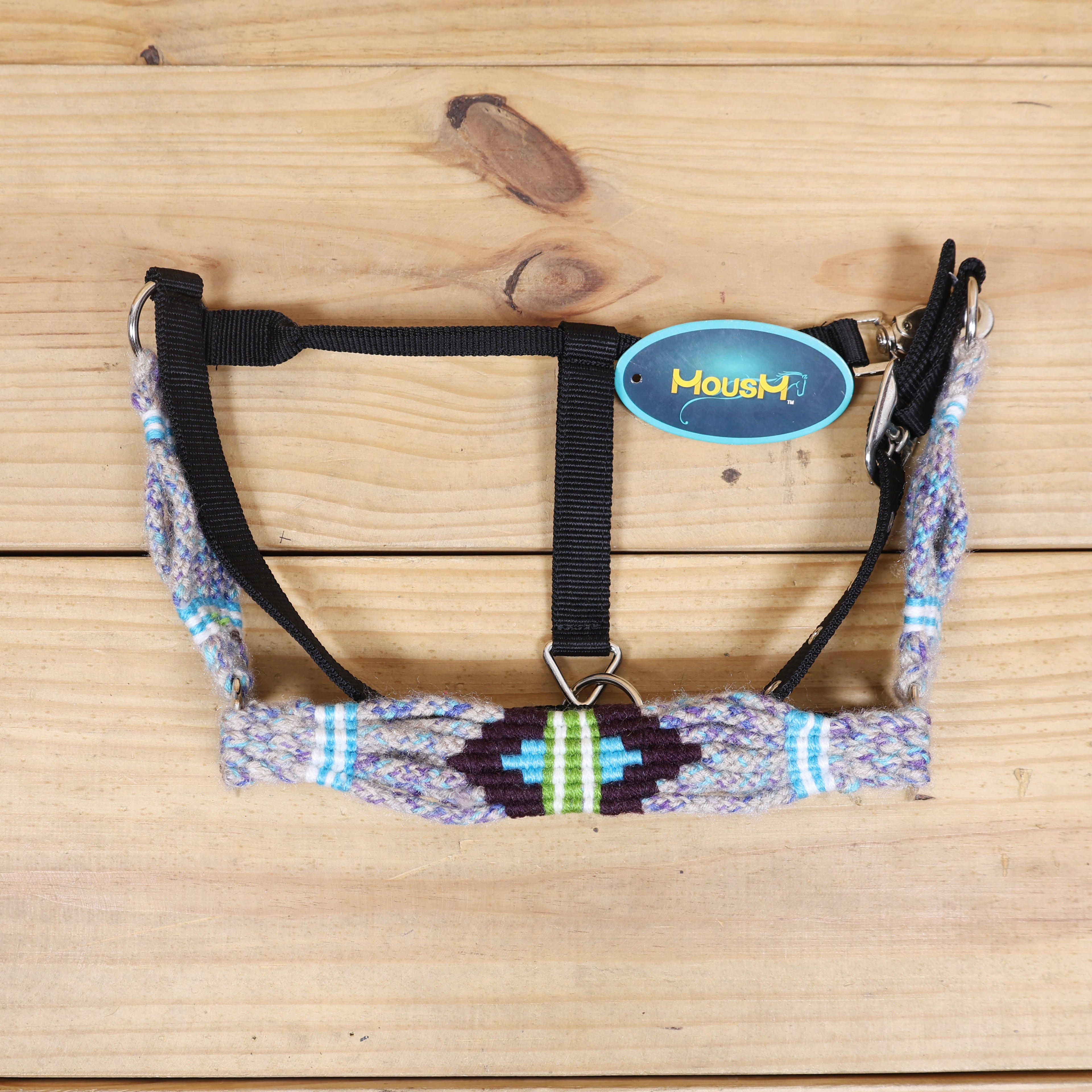 Grey, Green, Purple & Sky Blue Mohair Western Headstall Tack Set with 32” Front Girth – Complete 5-Piece Set on Argentina Leather – Antique Copper Hardware – Handcrafted