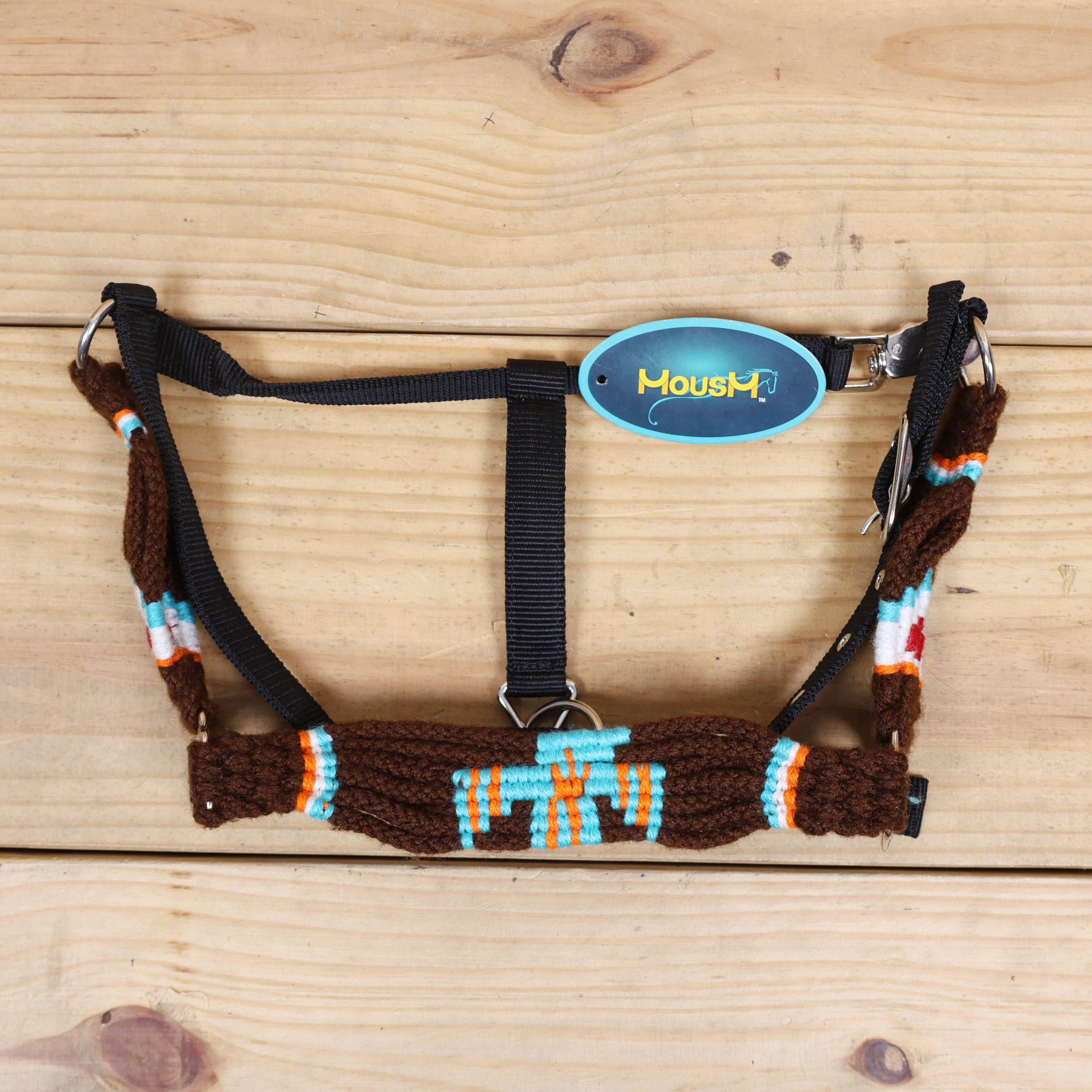 Thunder Bird Mohair Western Headstall Tack Set with 32” Front Girth – Brown, Black, Teal & Red – Complete 5-Piece Set on Argentina Leather – Antique Copper Hardware – Handcrafted