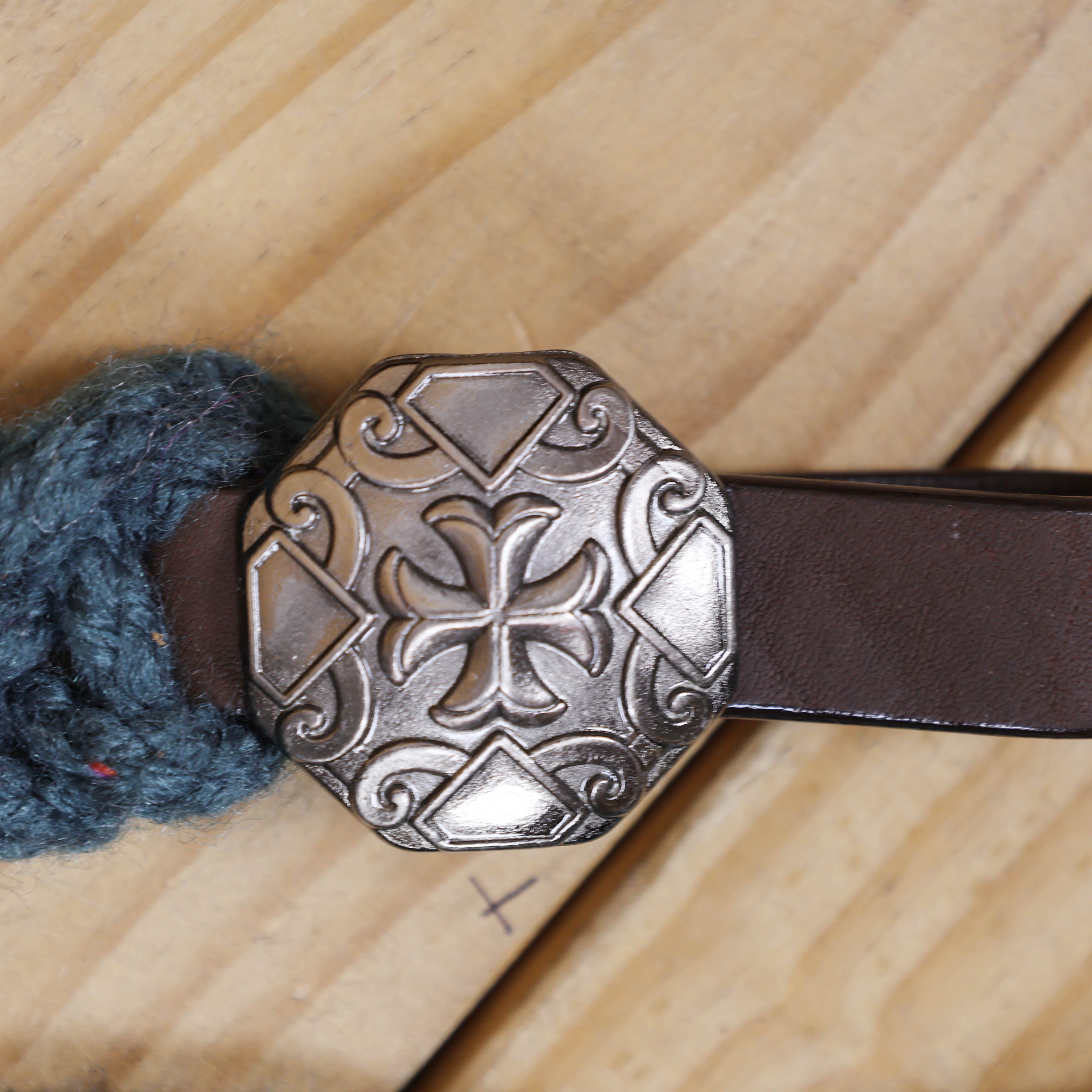 Dark Grey, Sky Blue & Beige Mohair Western Headstall Tack Set with 32” Front Girth – Complete 5-Piece Set on Argentina Leather – Antique Copper Hardware – Handcrafted