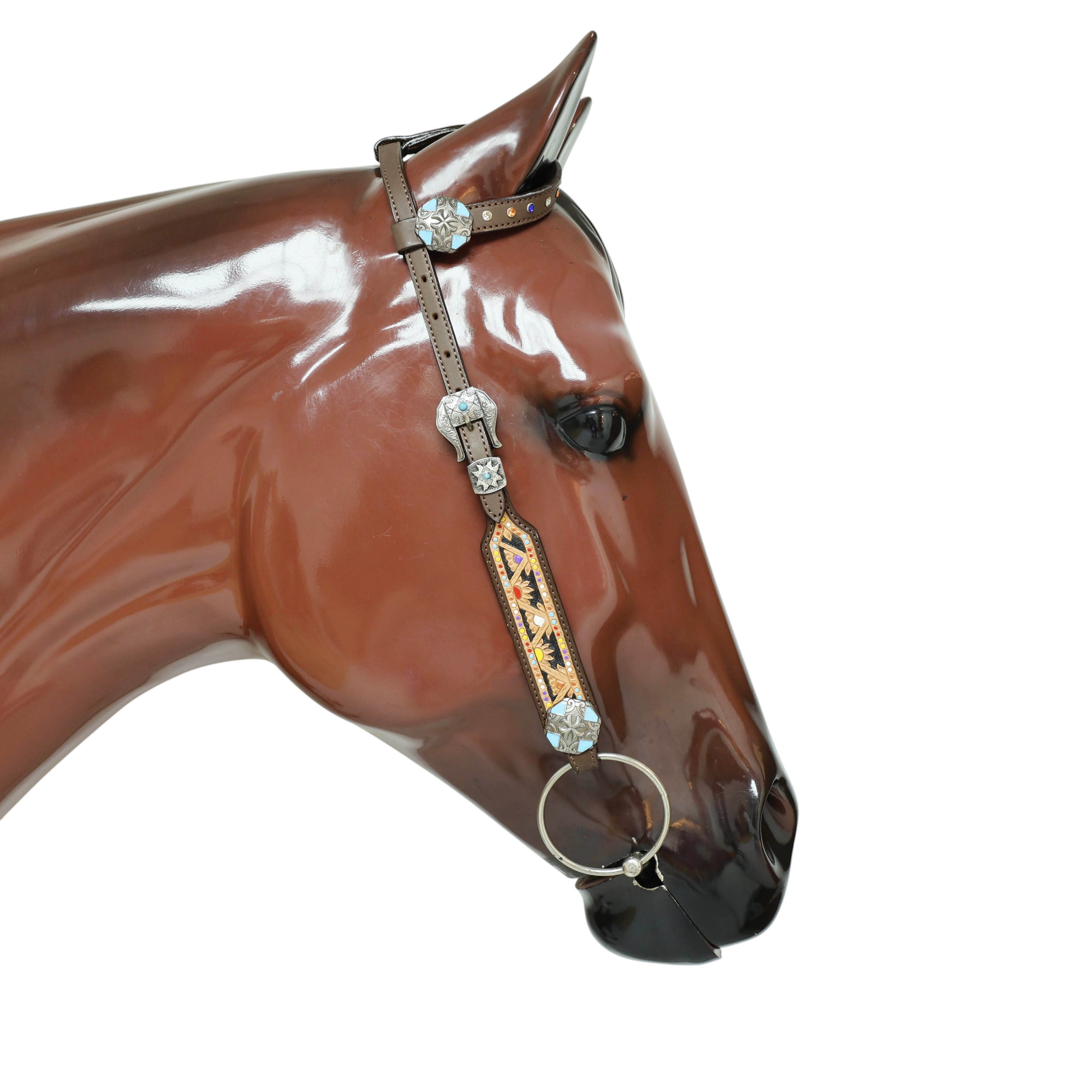 Western Leather Headstall & Breast Collar Tack Set – Hand-Tooled Floral & Geometric Carving with Hand Painting, Genuine Argentina Cow Leather