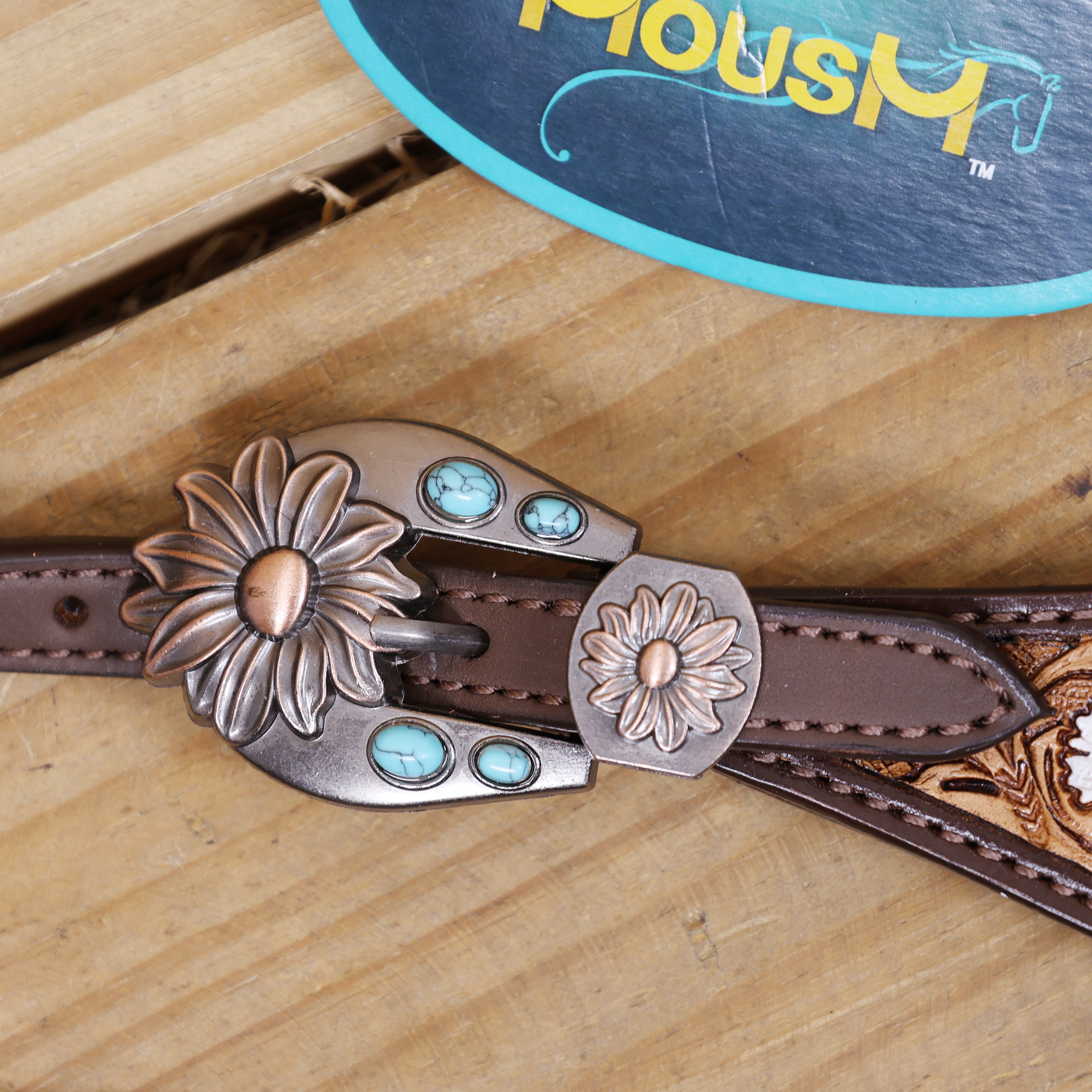 Handmade Western Leather Complete Tack Set – Teal Butterfly Hand Painted, Antique Carved Finish, Turquoise Flower Concho, Genuine Argentina Cow Leather – Full Horse