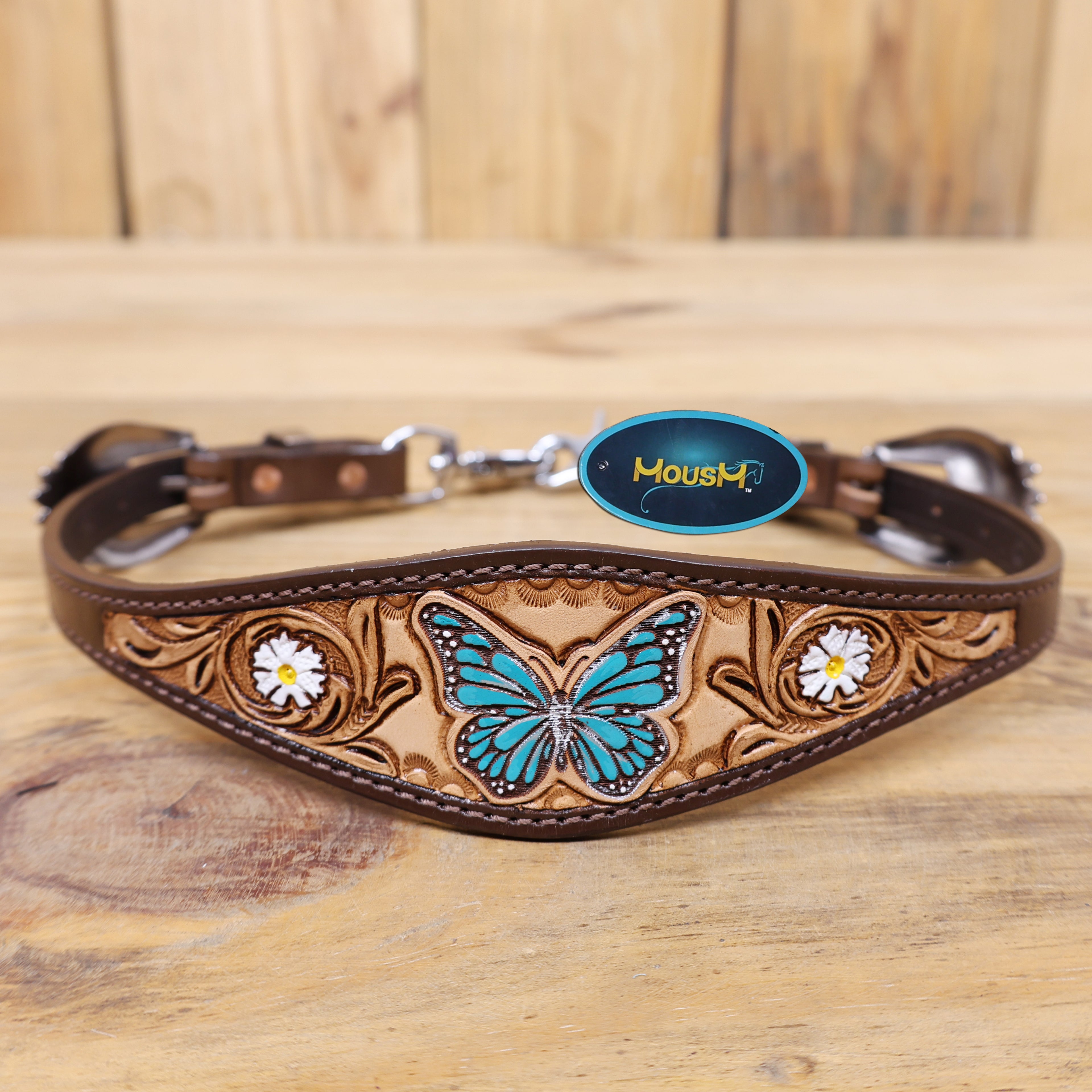 Handmade Western Leather Complete Tack Set – Teal Butterfly Hand Painted, Antique Carved Finish, Turquoise Flower Concho, Genuine Argentina Cow Leather – Full Horse