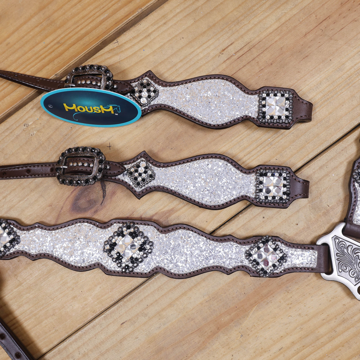 Silver Glitter Western Horse Tack with Bling Rhinestone Conchos