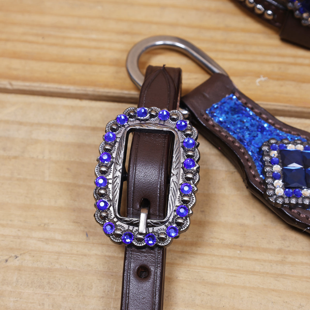 Royal Blue Glitter Western Headstall Set with Silver Studs