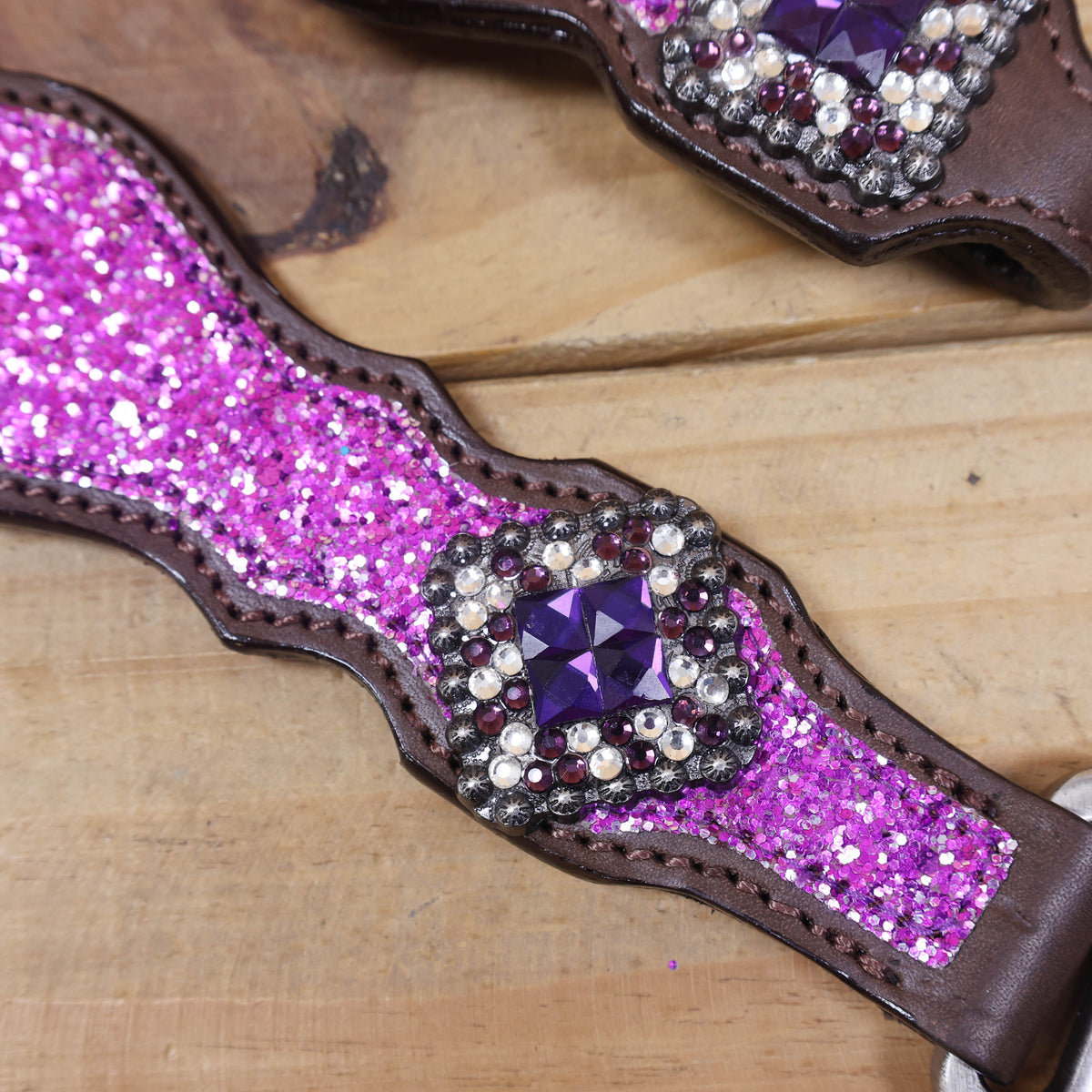 Purple Glitter Headstall and Breast Collar Set with Silver Studs