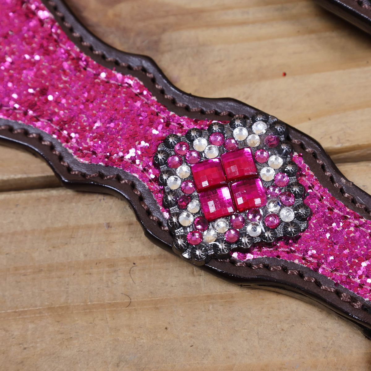 Hot Pink Glitter Headstall and Breast Collar with Silver Studs