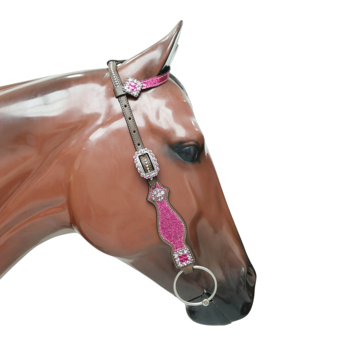Hot Pink Glitter Headstall and Breast Collar with Silver Studs