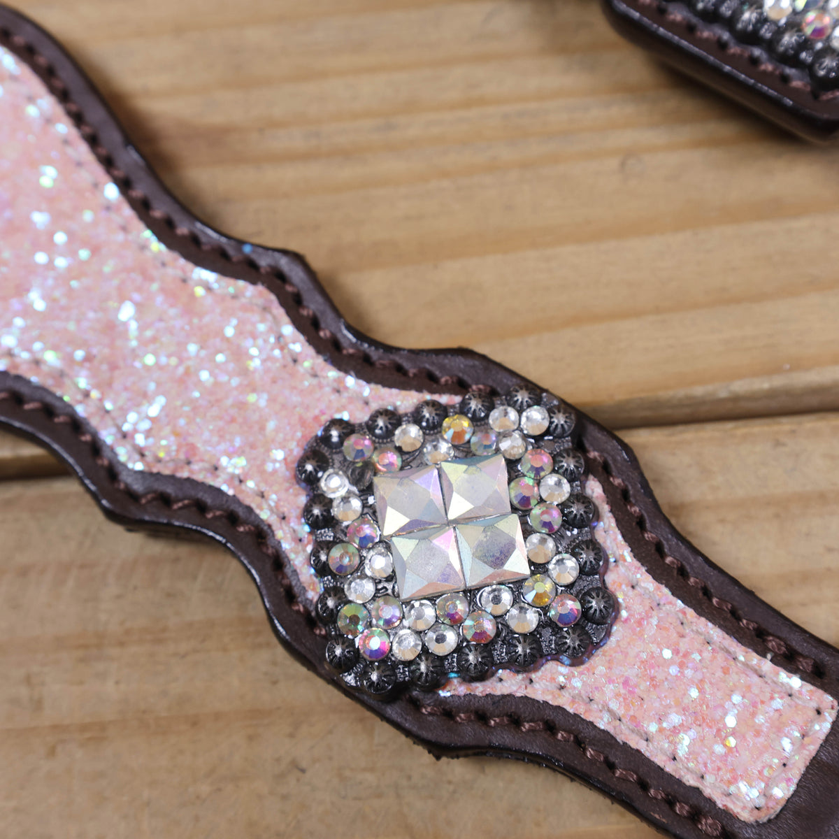 Light Pink Glitter Headstall Tack Set with Bling Rhinestone Conchos