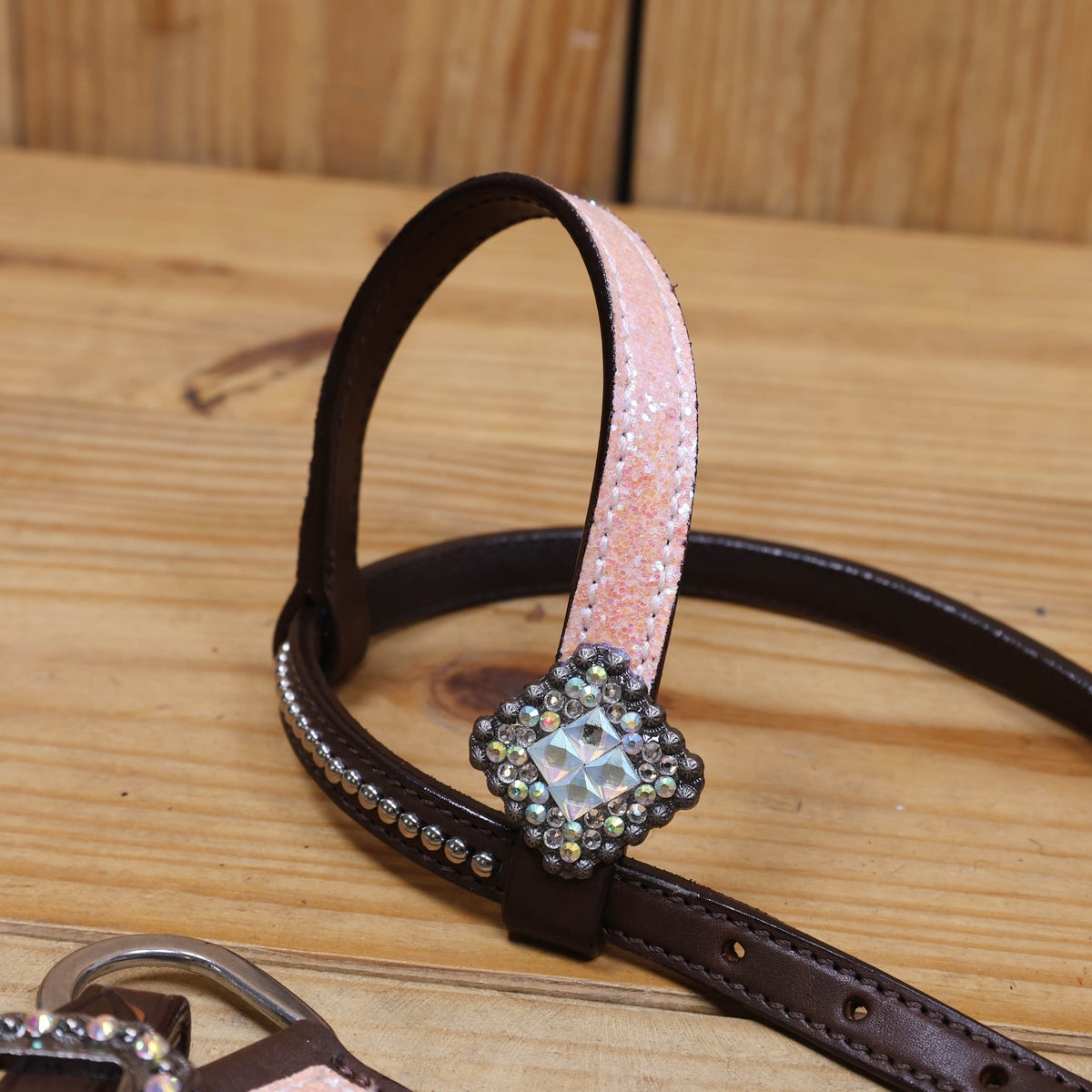 Light Pink Glitter Headstall Tack Set with Bling Rhinestone Conchos