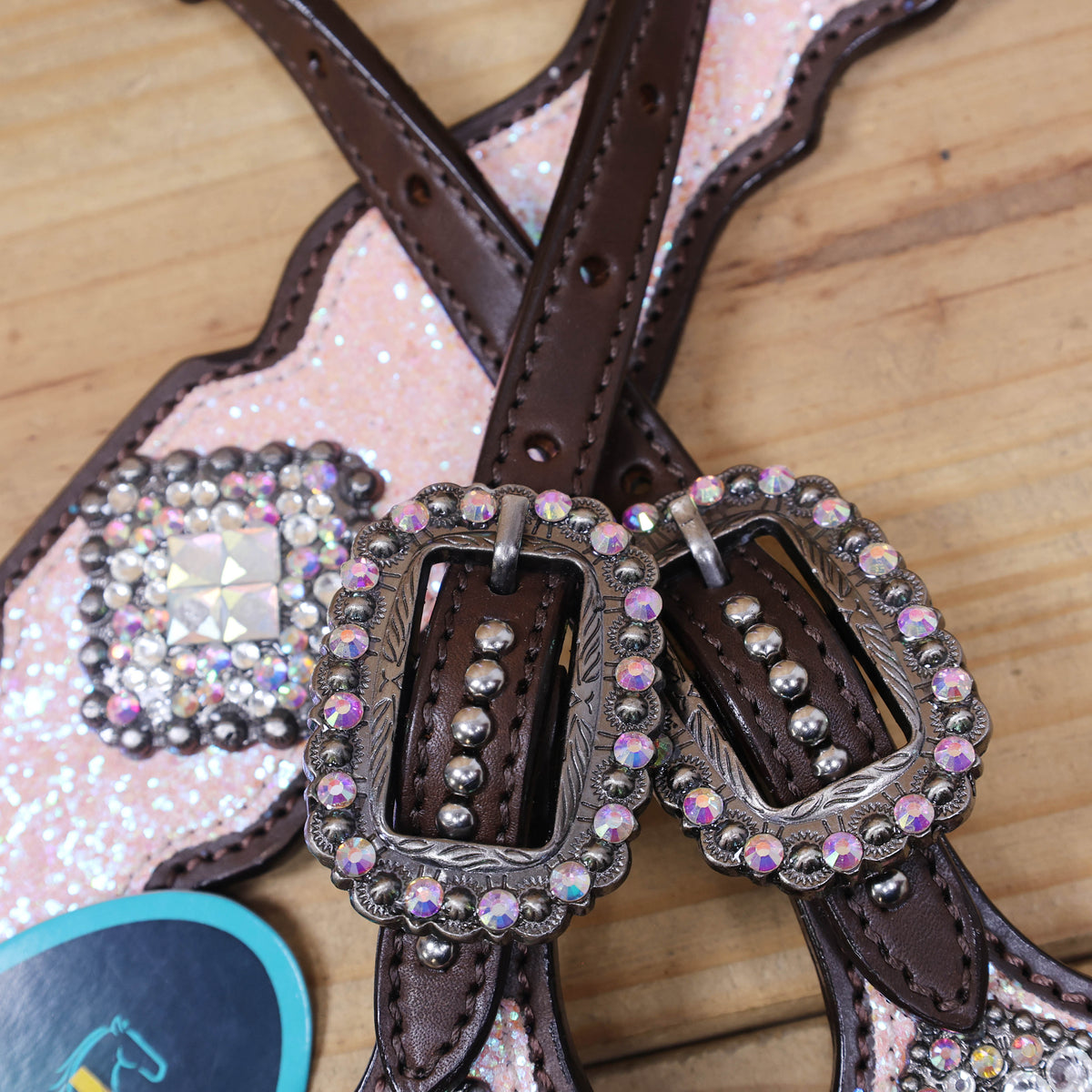 Light Pink Glitter Headstall Tack Set with Bling Rhinestone Conchos