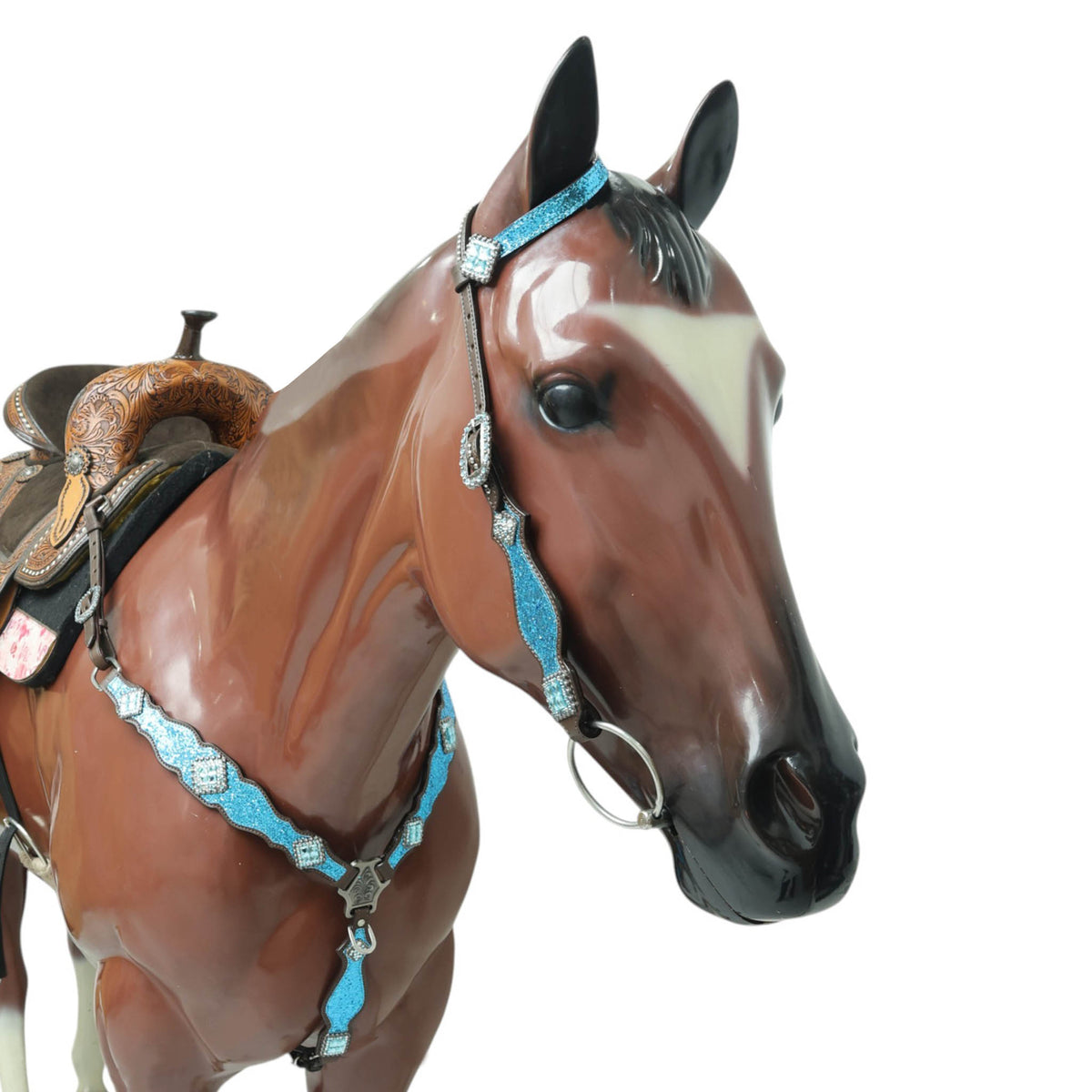 Teal Glitter Western Horse Tack Set with Bling Conchos