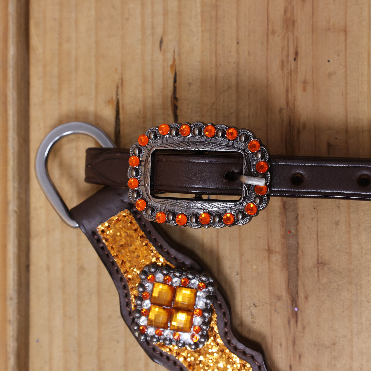 Orange Glitter Western Headstall Tack Set with Silver Studs