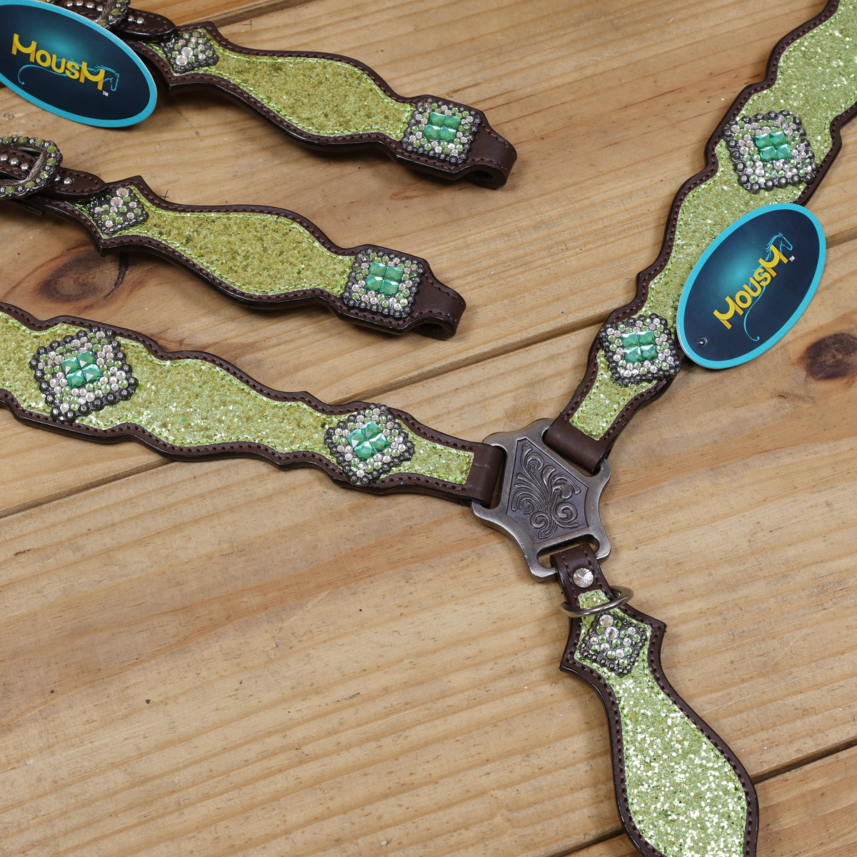 Lime Green Glitter Western Tack with Bling Rhinestone, Silver Studs