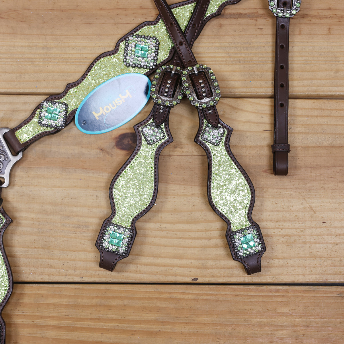 Lime Green Glitter Western Tack with Bling Rhinestone, Silver Studs