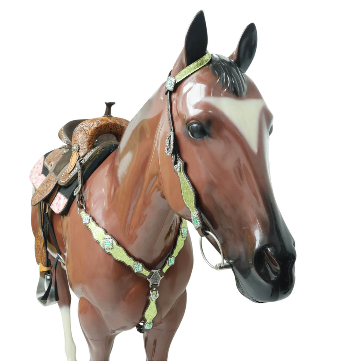 Lime Green Glitter Western Tack with Bling Rhinestone, Silver Studs
