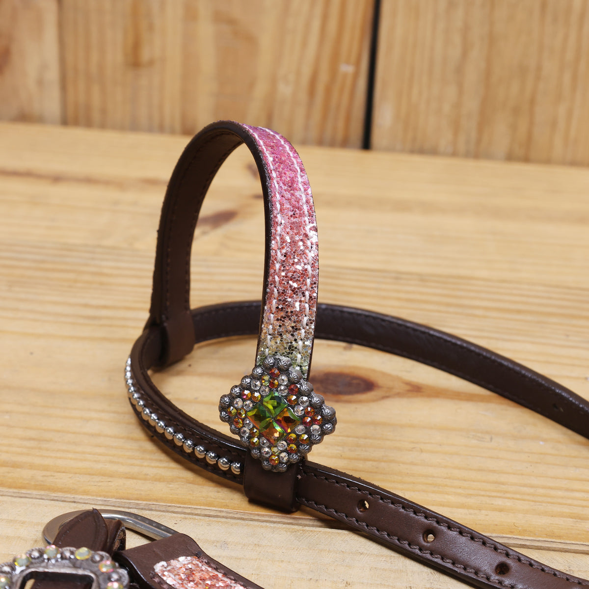 Rainbow Glitter Horse Tack with Rhinestone Conchos, Silver Studs