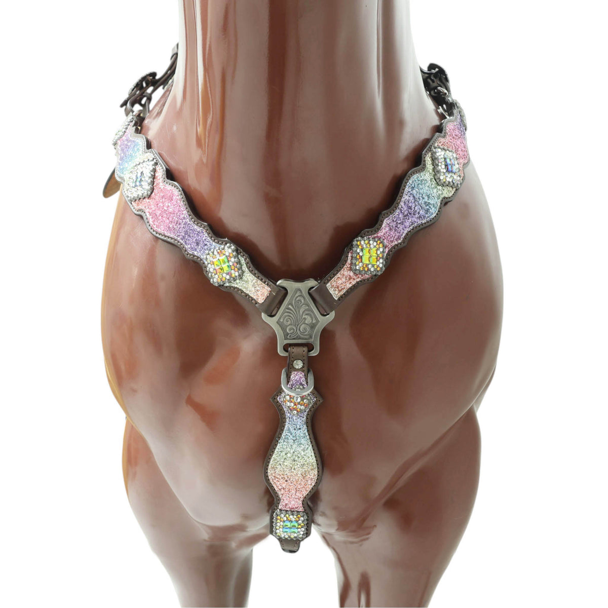 Rainbow Glitter Horse Tack with Rhinestone Conchos, Silver Studs