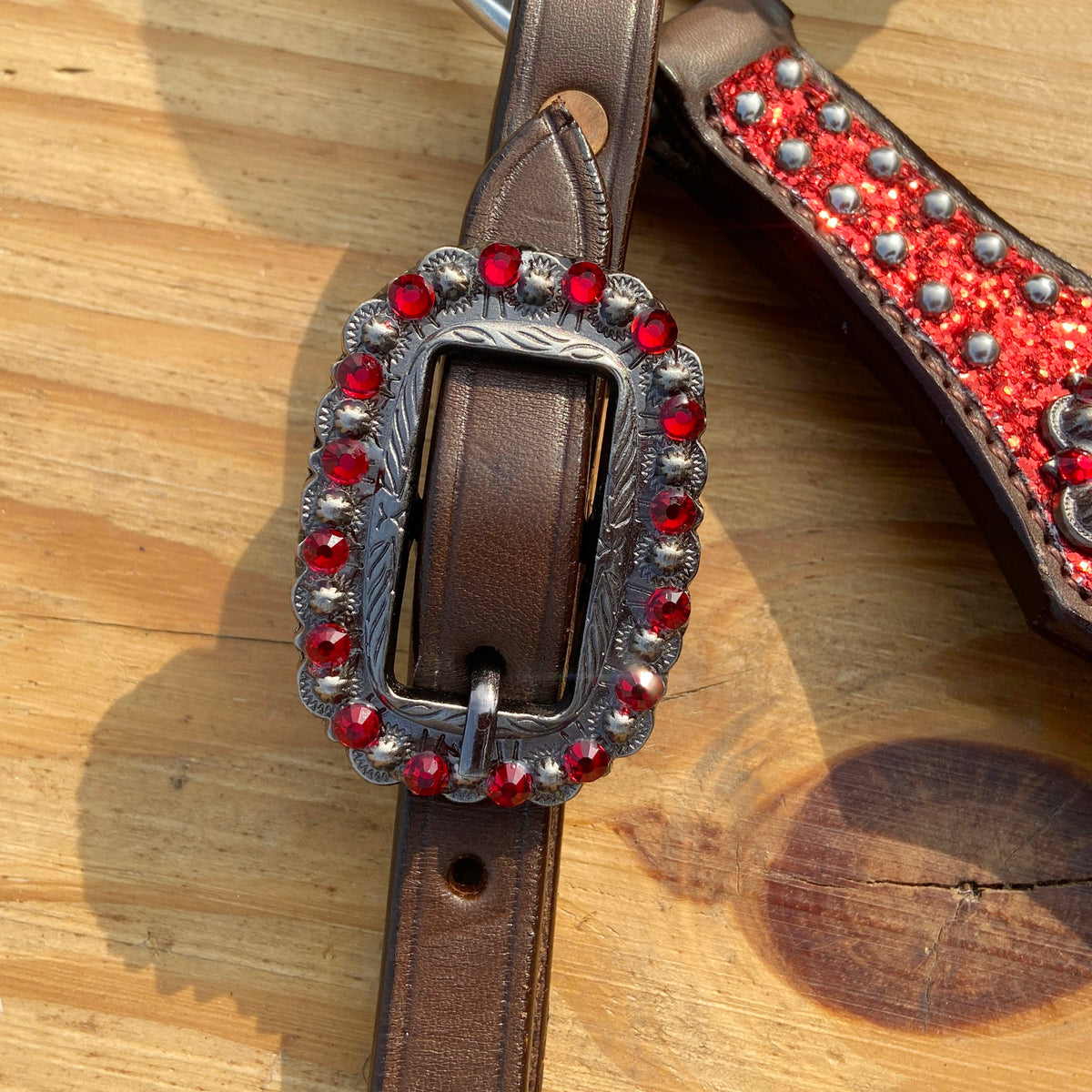 Red Glitter with Bling Rhinestone Conchos Horse Tack Set