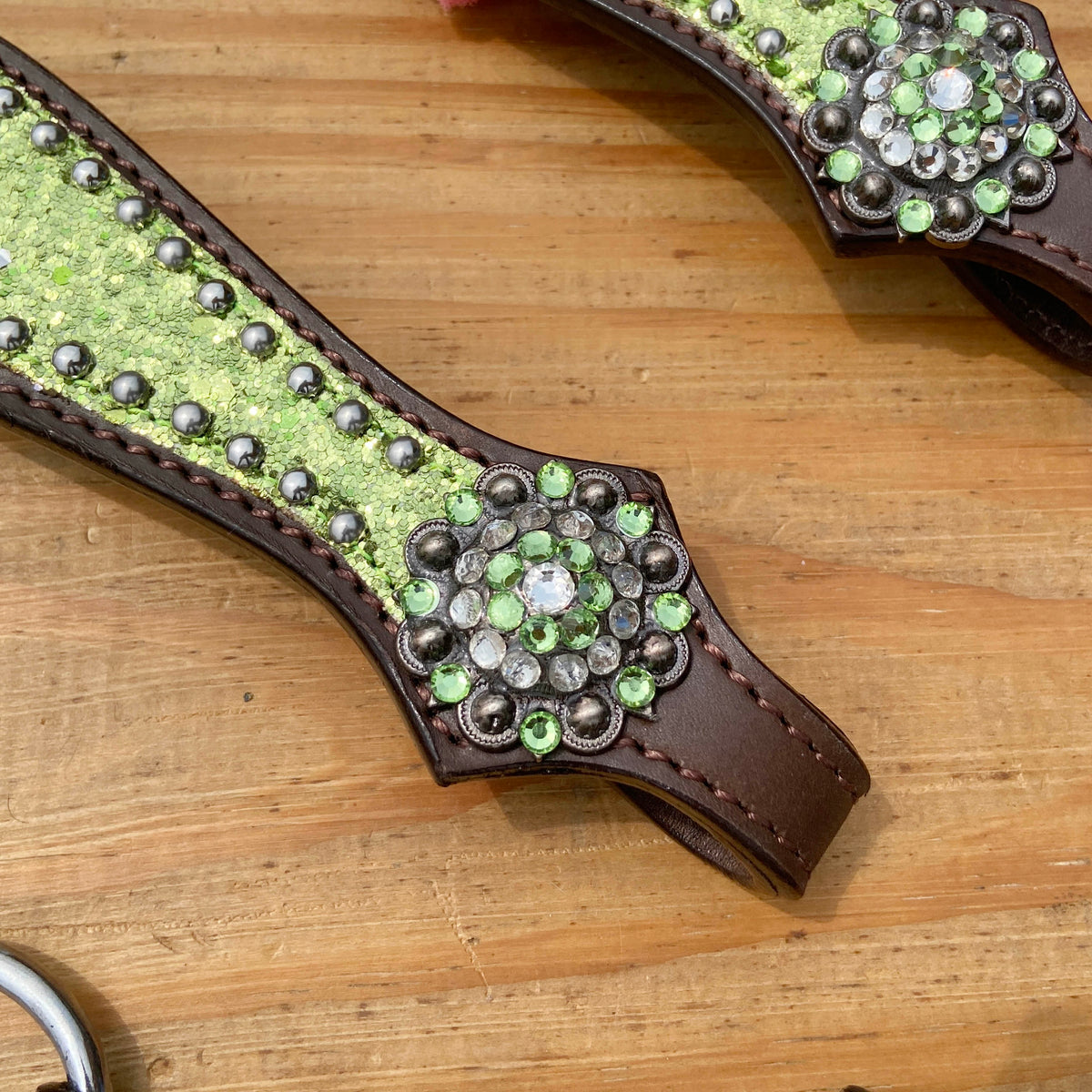 Lime Green Glitter Alligator Design Headstall Tack Set