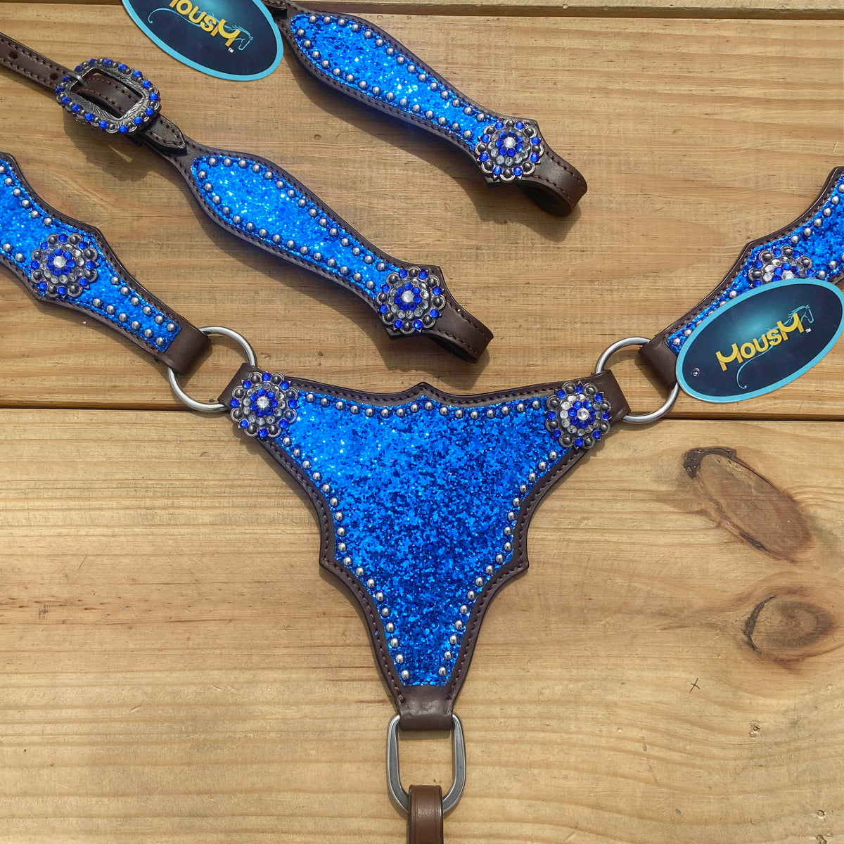 Royal Blue Glitter Alligator Western Horse Tack Set