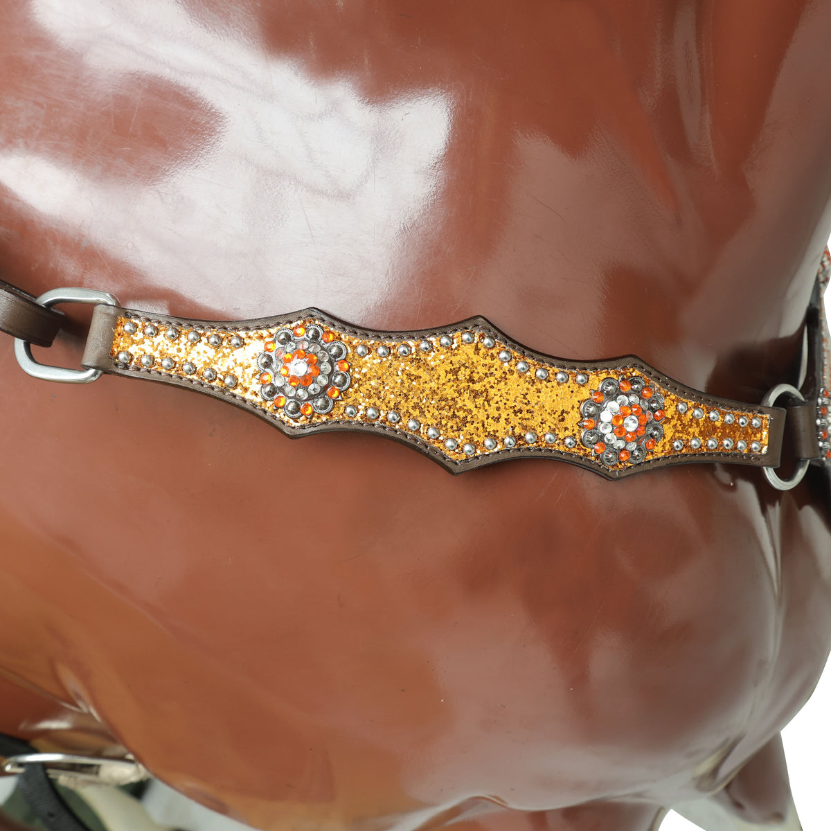 Orange Glitter Alligator Horse Tack Set with Rhinestone Conchos