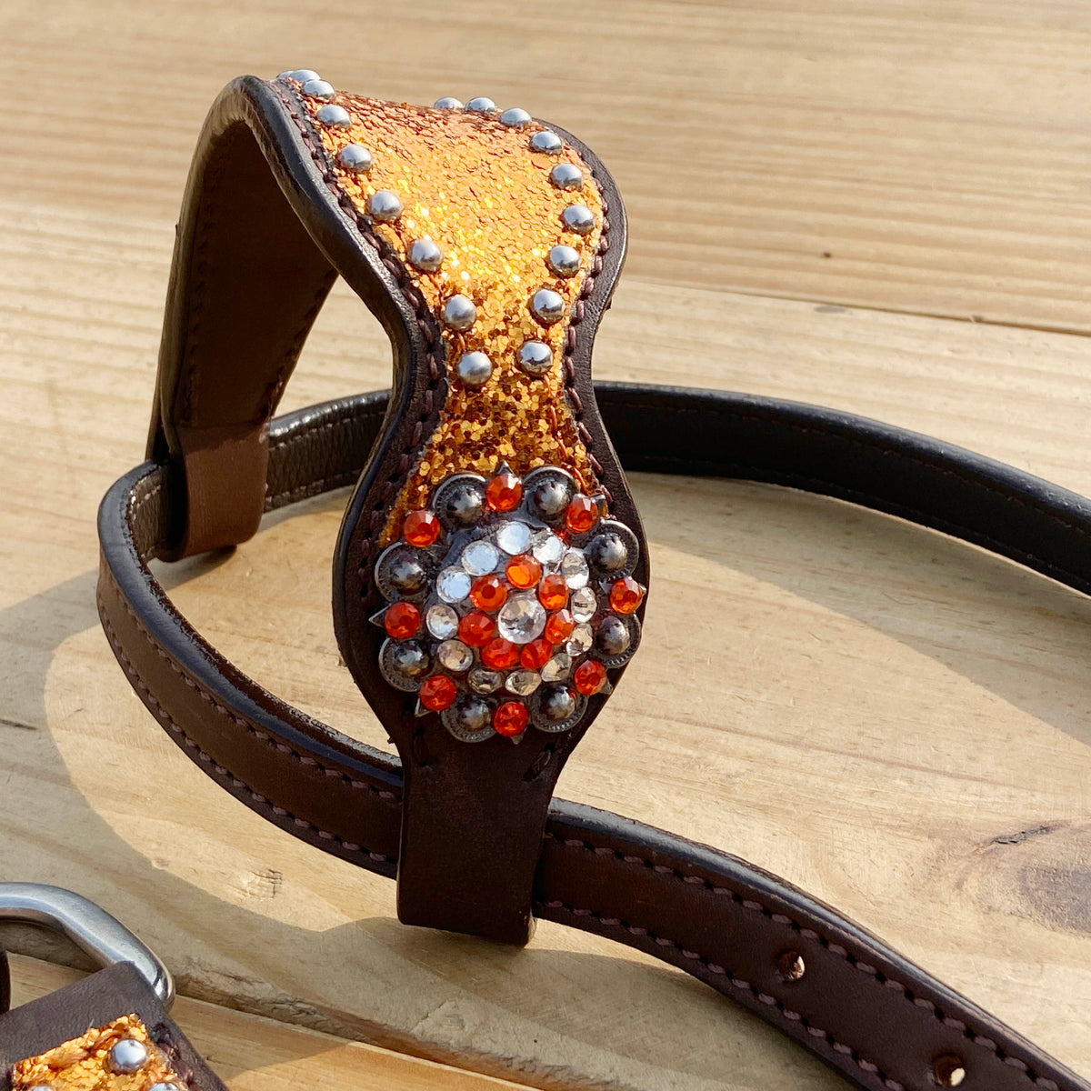Orange Glitter Alligator Horse Tack Set with Rhinestone Conchos