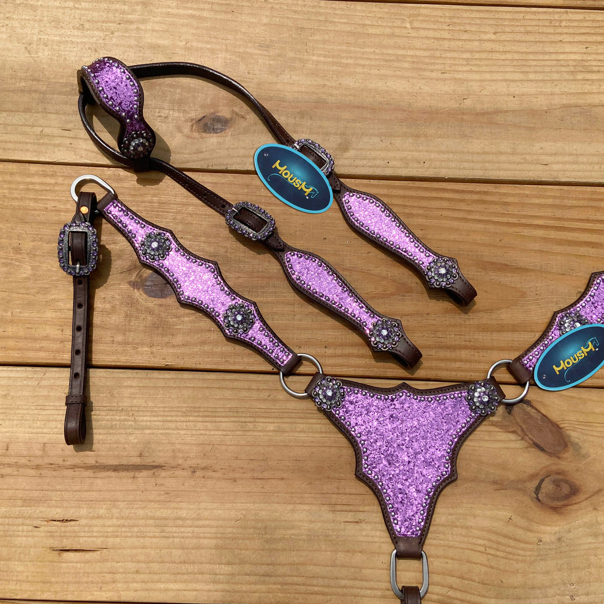 Light Purple Glitter Headstall and Breast Collar Tack Set