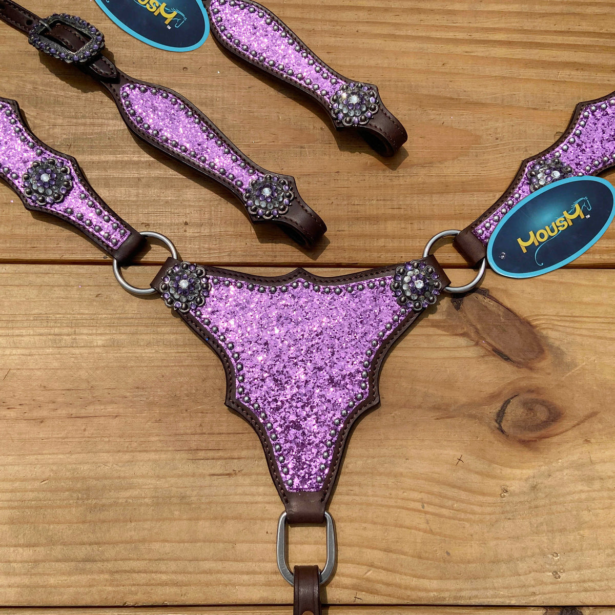 Light Purple Glitter Headstall and Breast Collar Tack Set