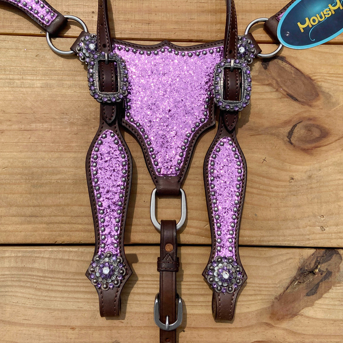 Light Purple Glitter Headstall and Breast Collar Tack Set