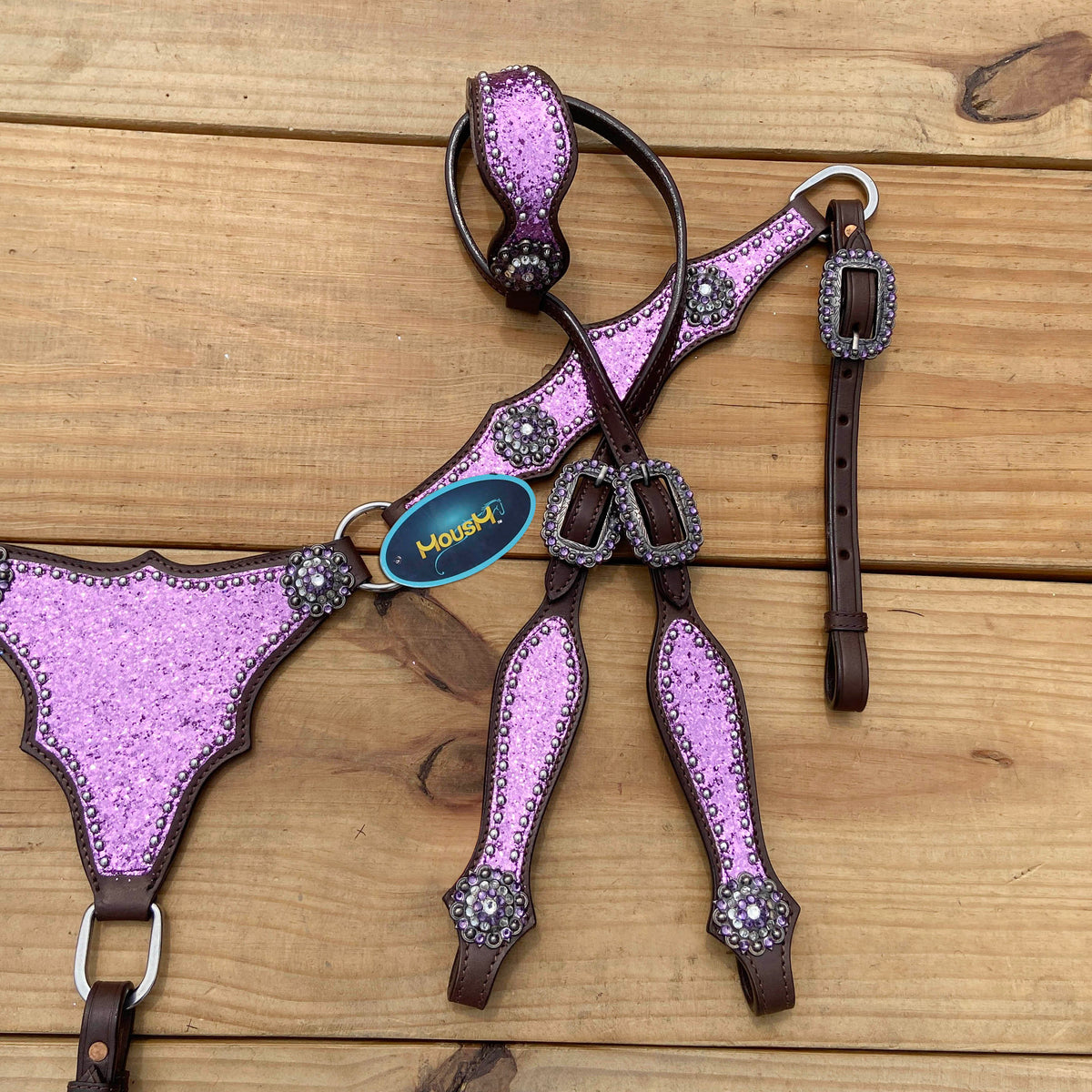 Light Purple Glitter Headstall and Breast Collar Tack Set