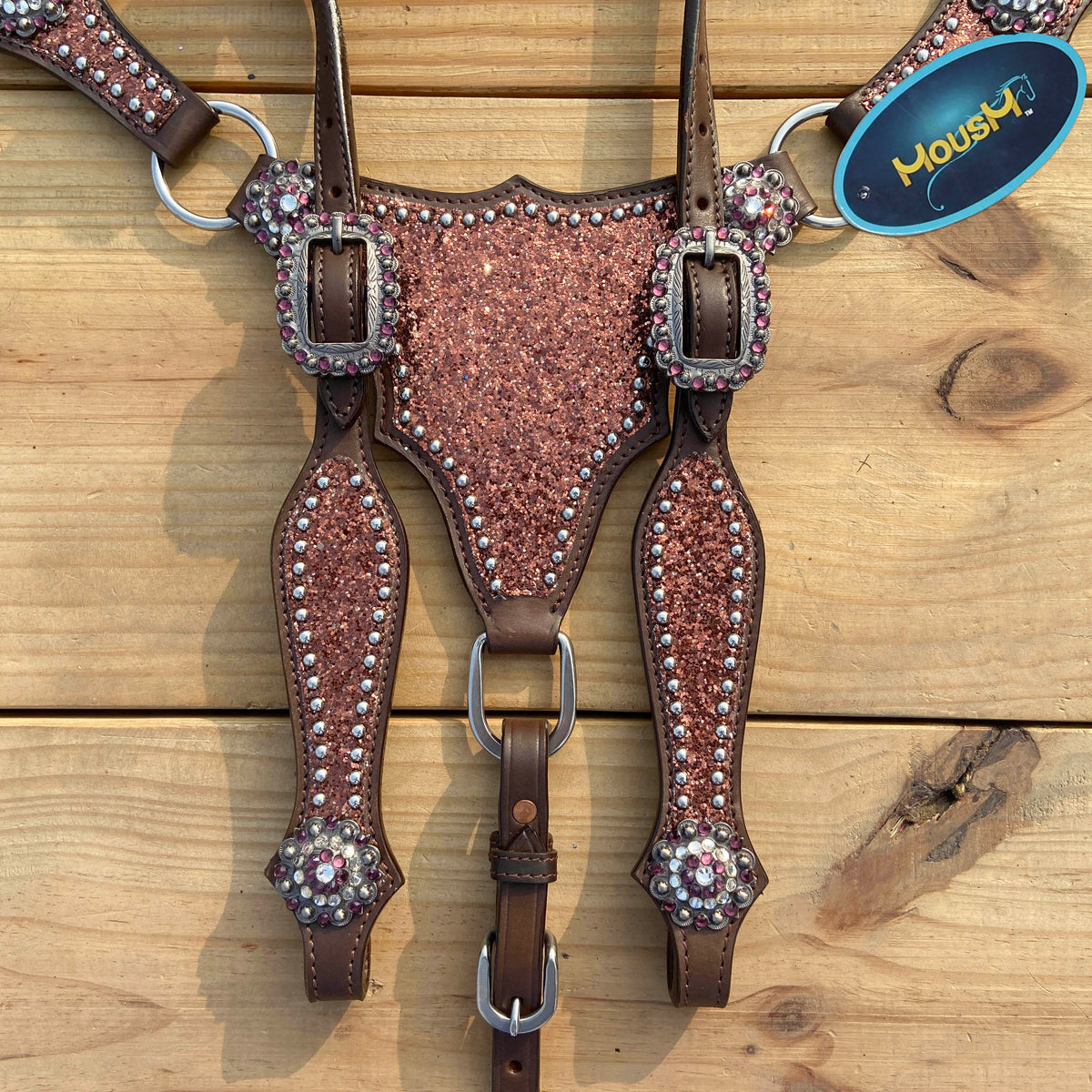 Mocha Glitter Alligator Western Horse Tack Set with Rhinestone Conch